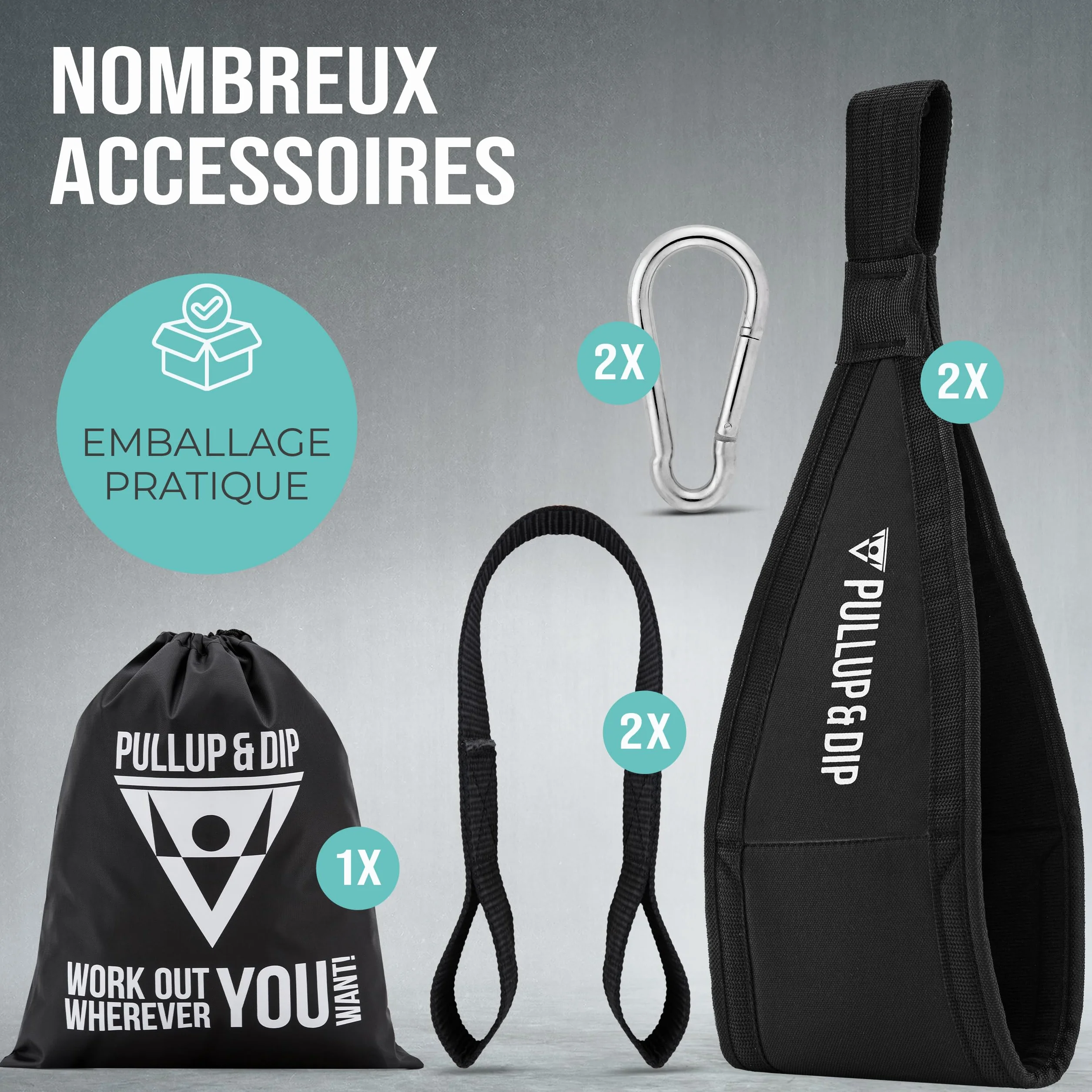 PULLUP & DIP Sangles Abdominaux, Sangles Abdominales pour Entraînement Abdominal, Sling Musculation pour Barre de Traction, Set de Deux Ab Straps avec Rembourrage Doux pour Fitness et Calisthenics