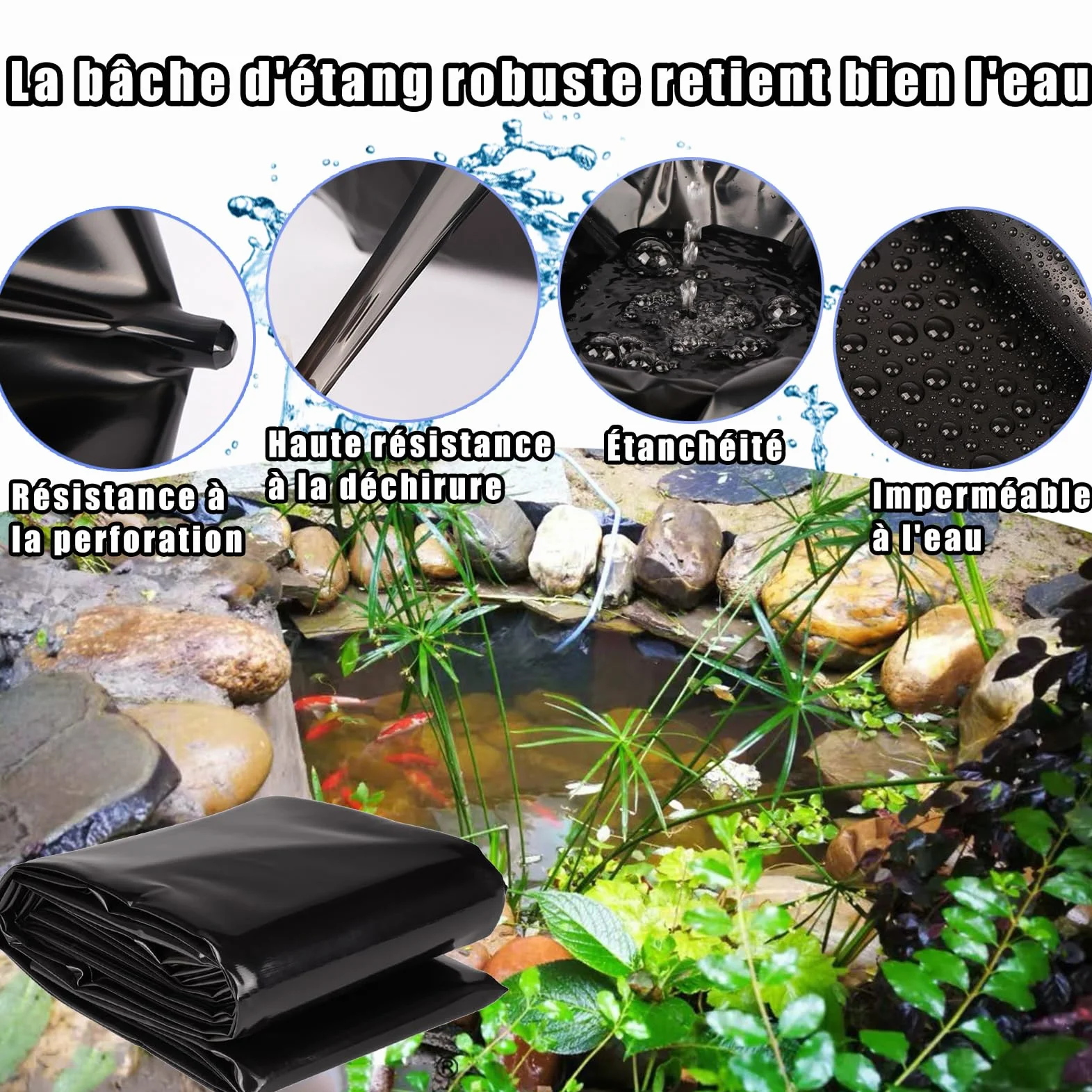 Bâche Bassin 4x6m Membrane Jardin Koi Fontaines