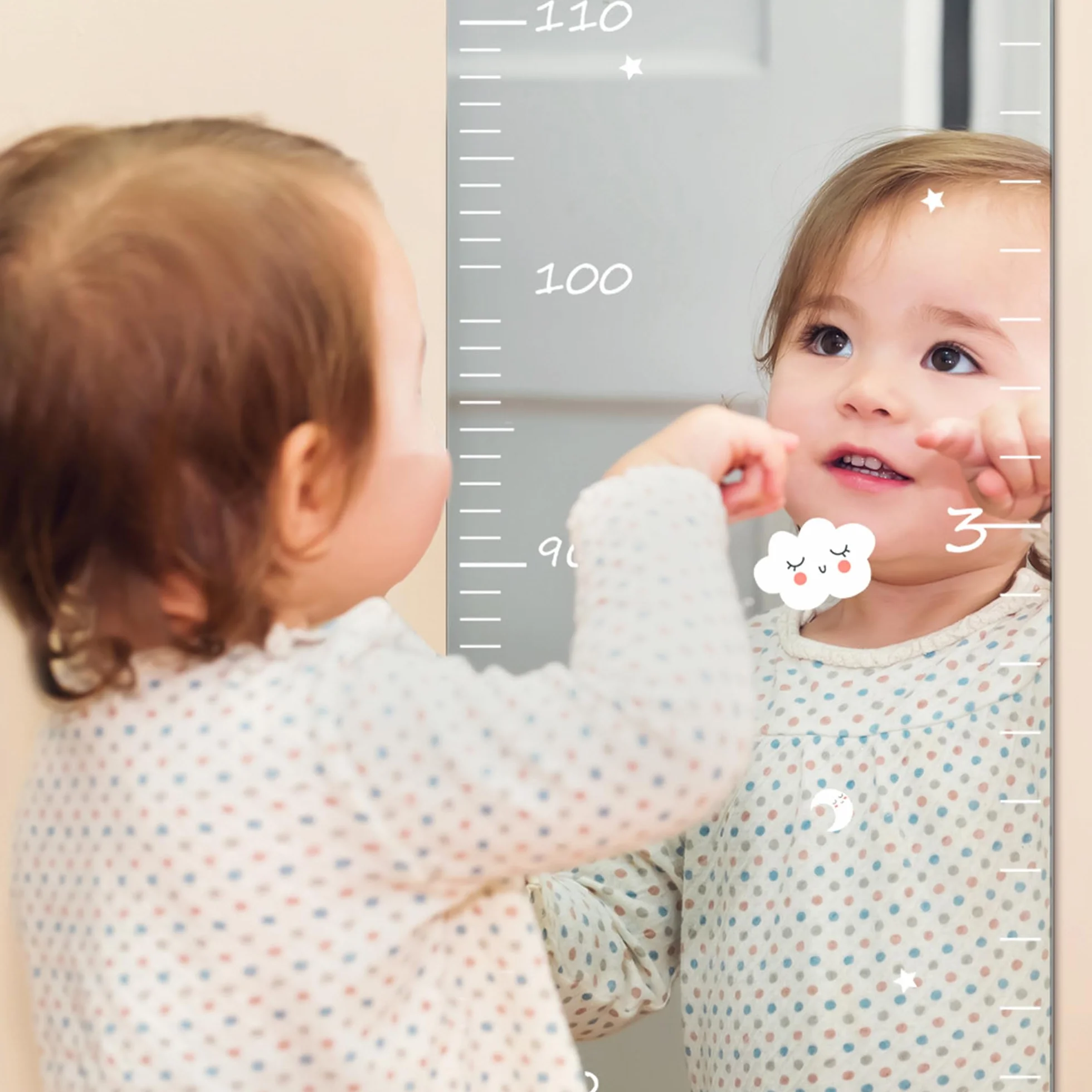 Miroir-Mesure de Croissance avec Autocollants – Règle Adhésive Murale pour Chambre d'Enfant
