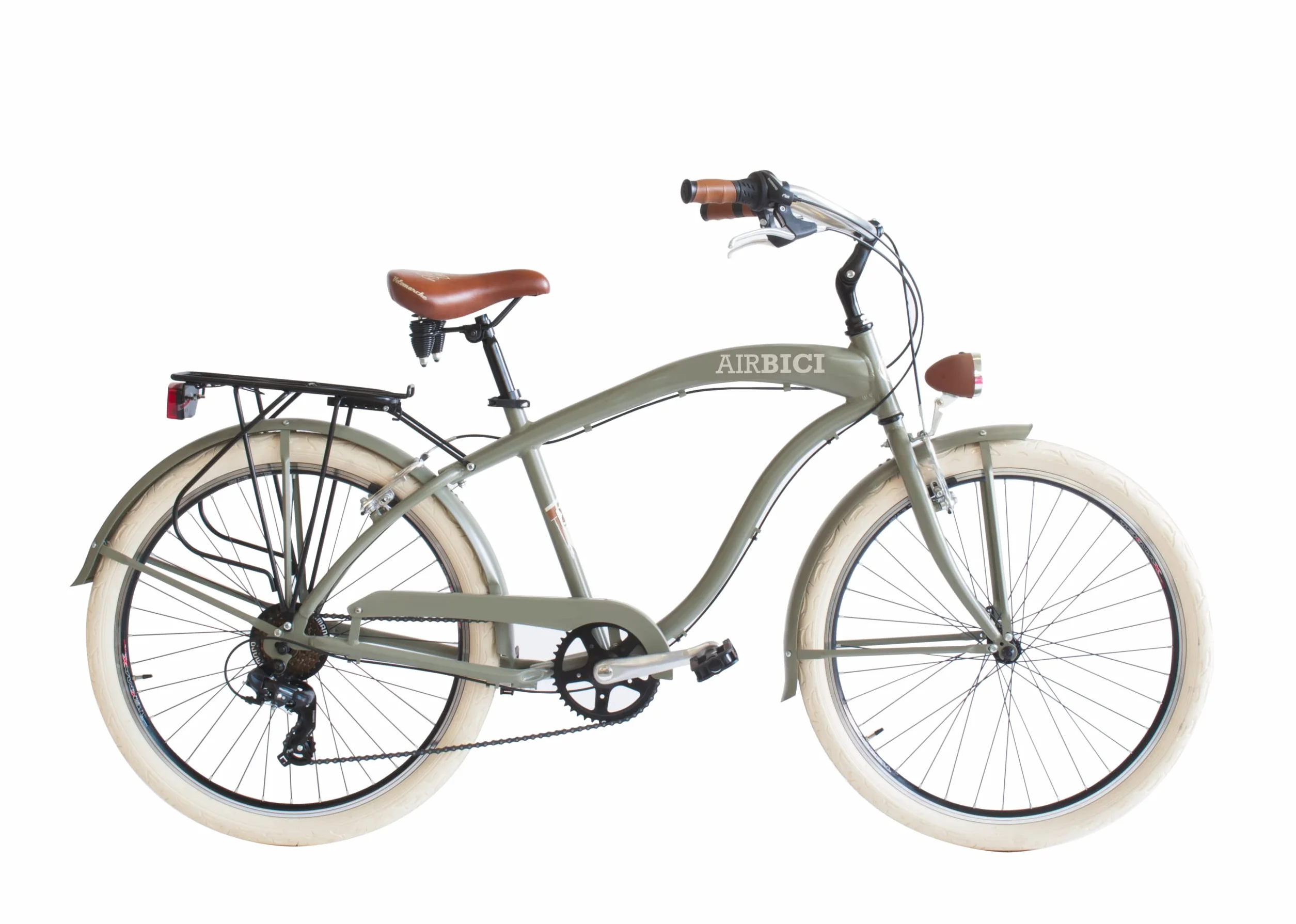 Vélo Beach Cruiser Homme 26" | Roues Larges 26" Veló American Cruiser 26" | Veló de Ville Urbain Homme 6 Vitesses, Cadre en Aluminium, Garde-Boue, lumières LED et Porte-Bagages