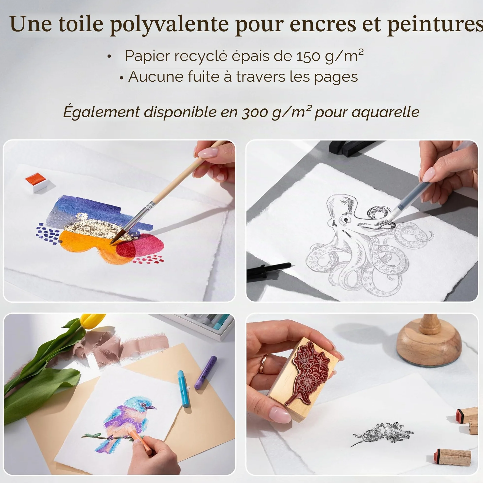 Papier Aquarelle A5 150 GSM 15x21 cm Fait Main Bords Frangés Pressé à Froid Lot de 50