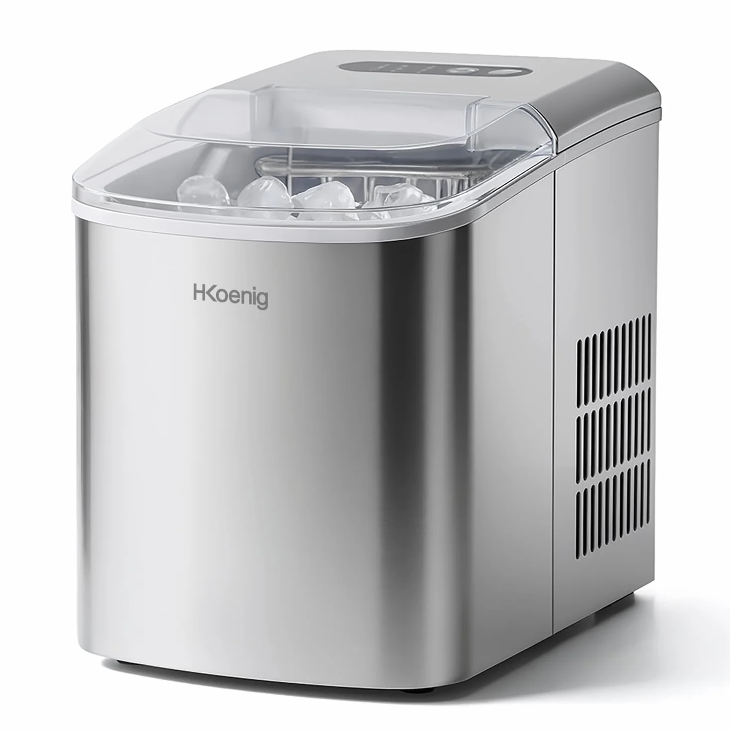 H.Koenig Machine à Glaçons KB14 Rapide 12kg/24h 9 Glaçons 6 min Réservoir 2,1L 2 Tailles Écran LCD Autonettoyante Inox