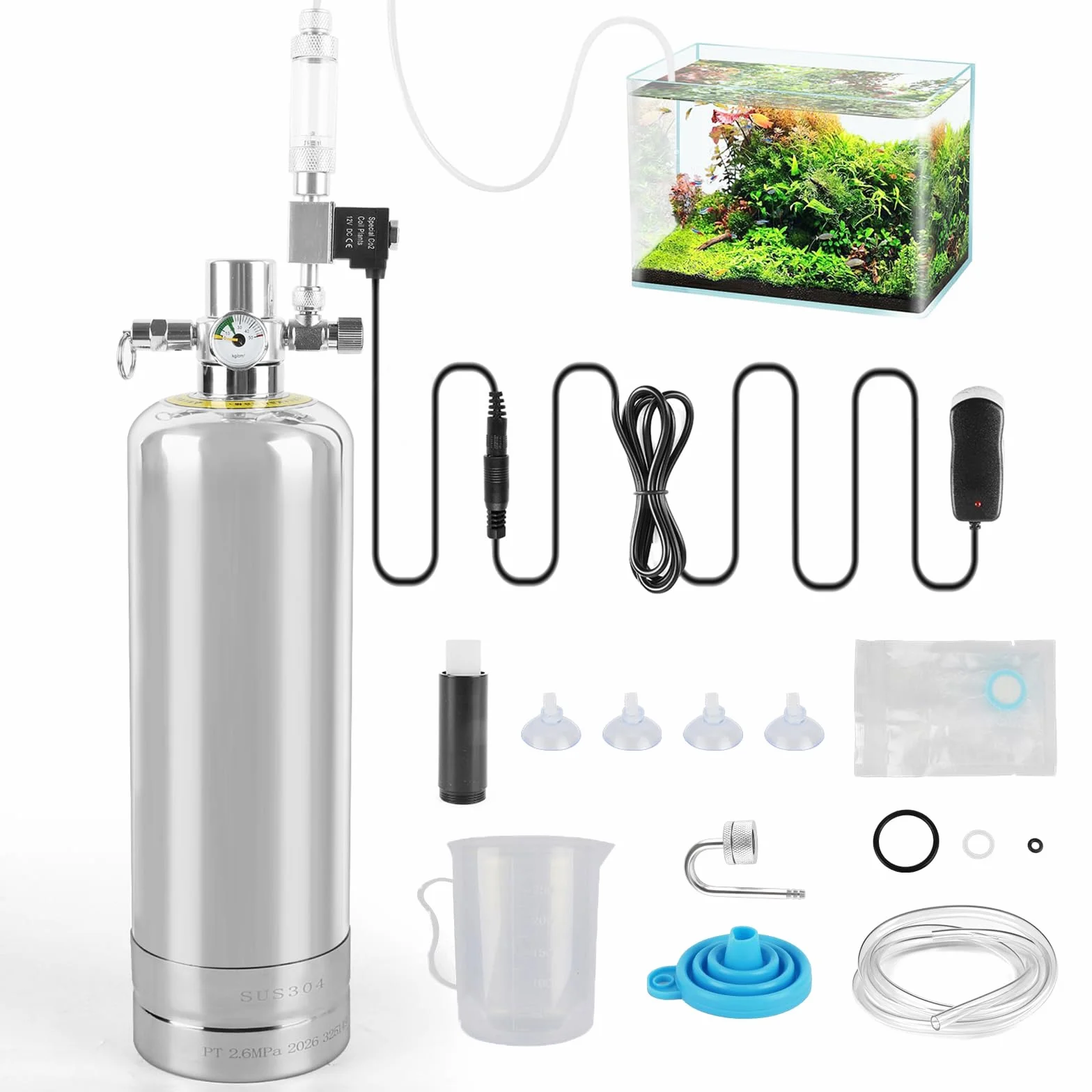 Butla CO2 2kg Stal Nierdzewna Zestaw Generatora CO2 Akwarium z Elektrozaworem