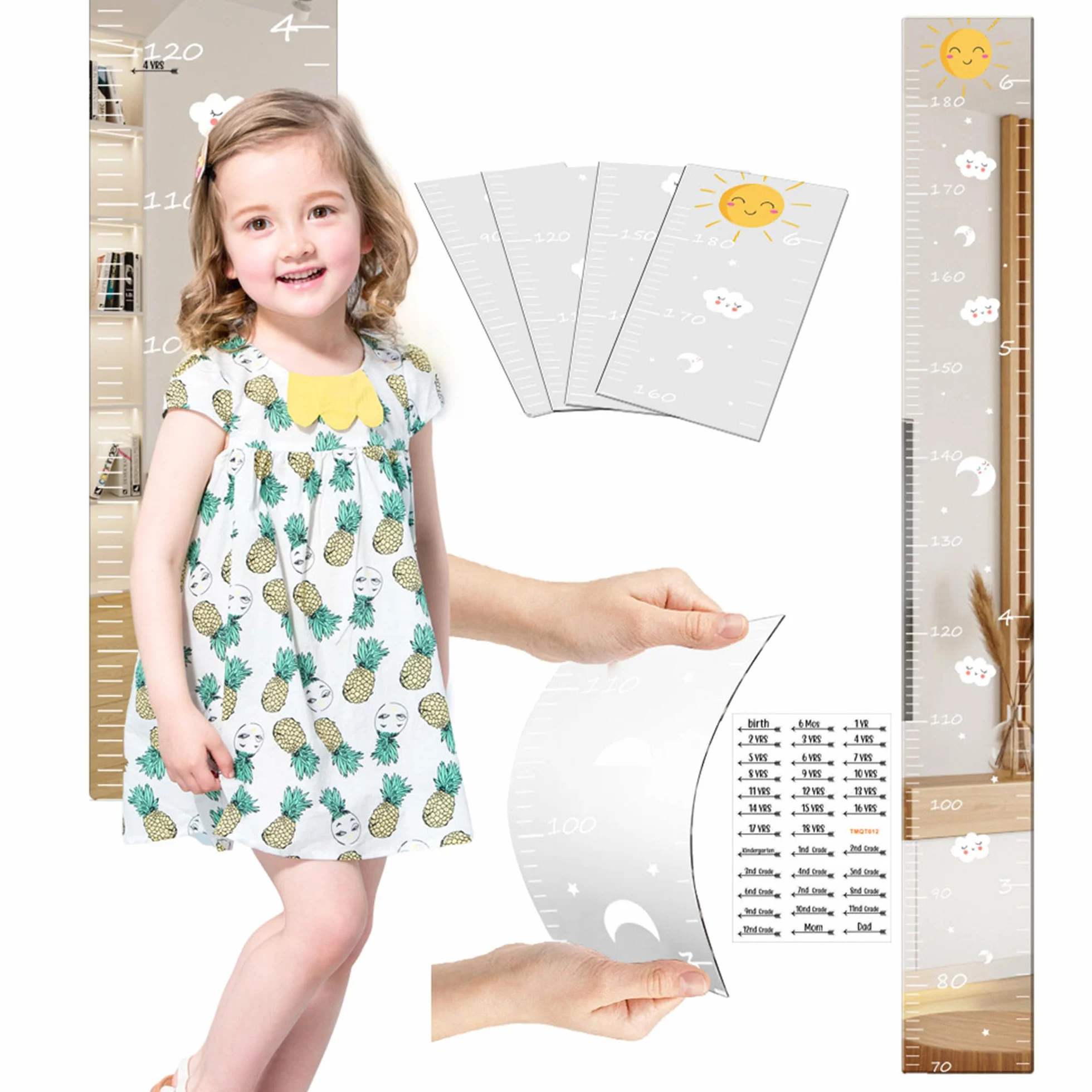 Miroir-Mesure de Croissance avec Autocollants – Règle Adhésive Murale pour Chambre d'Enfant