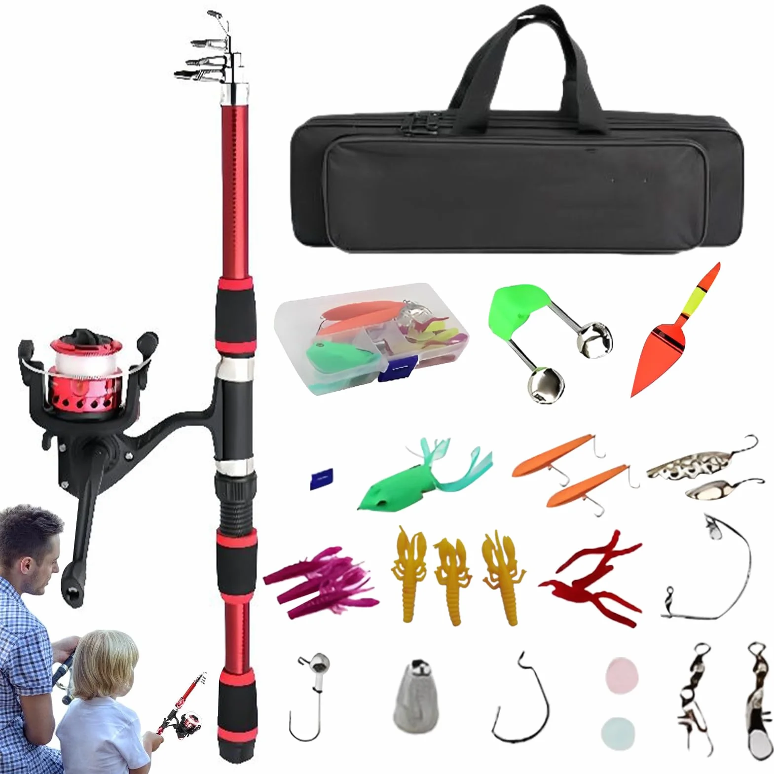 Canne À Pêche Enfant Kit Débutant pour Lancer Eau Salée et Douce