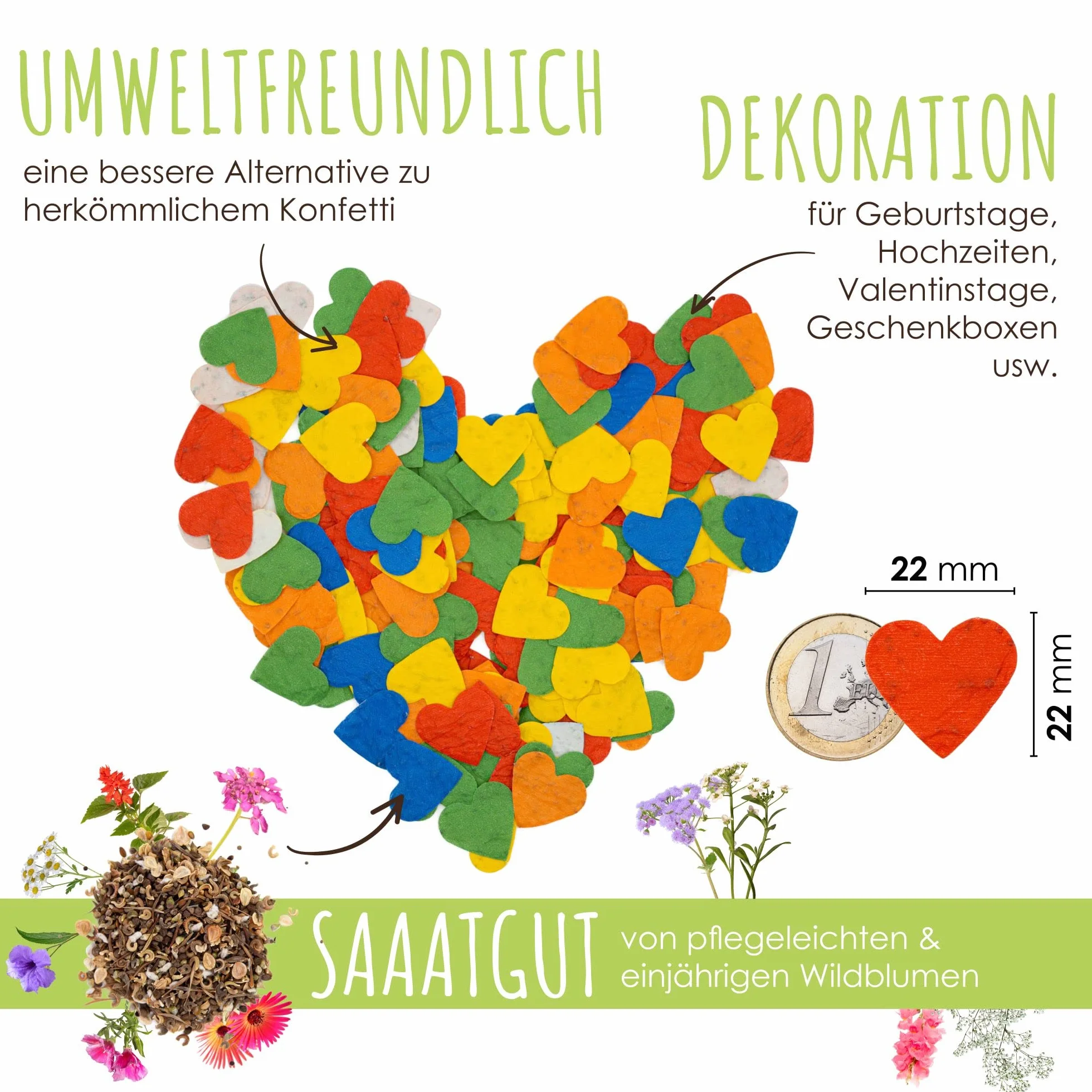 Confettis de graines fleuries pour fleurs sauvages multicolores - 100% biodégradable (200 pièces)