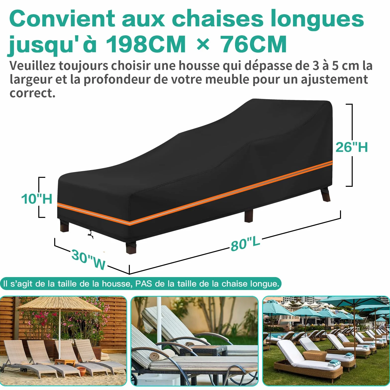 Housse de Protection pour Transat 2Pcs Imperméable Anti-UV Jardin Tissu Oxford 600D Renforcé 200x75x40/70cm Noir