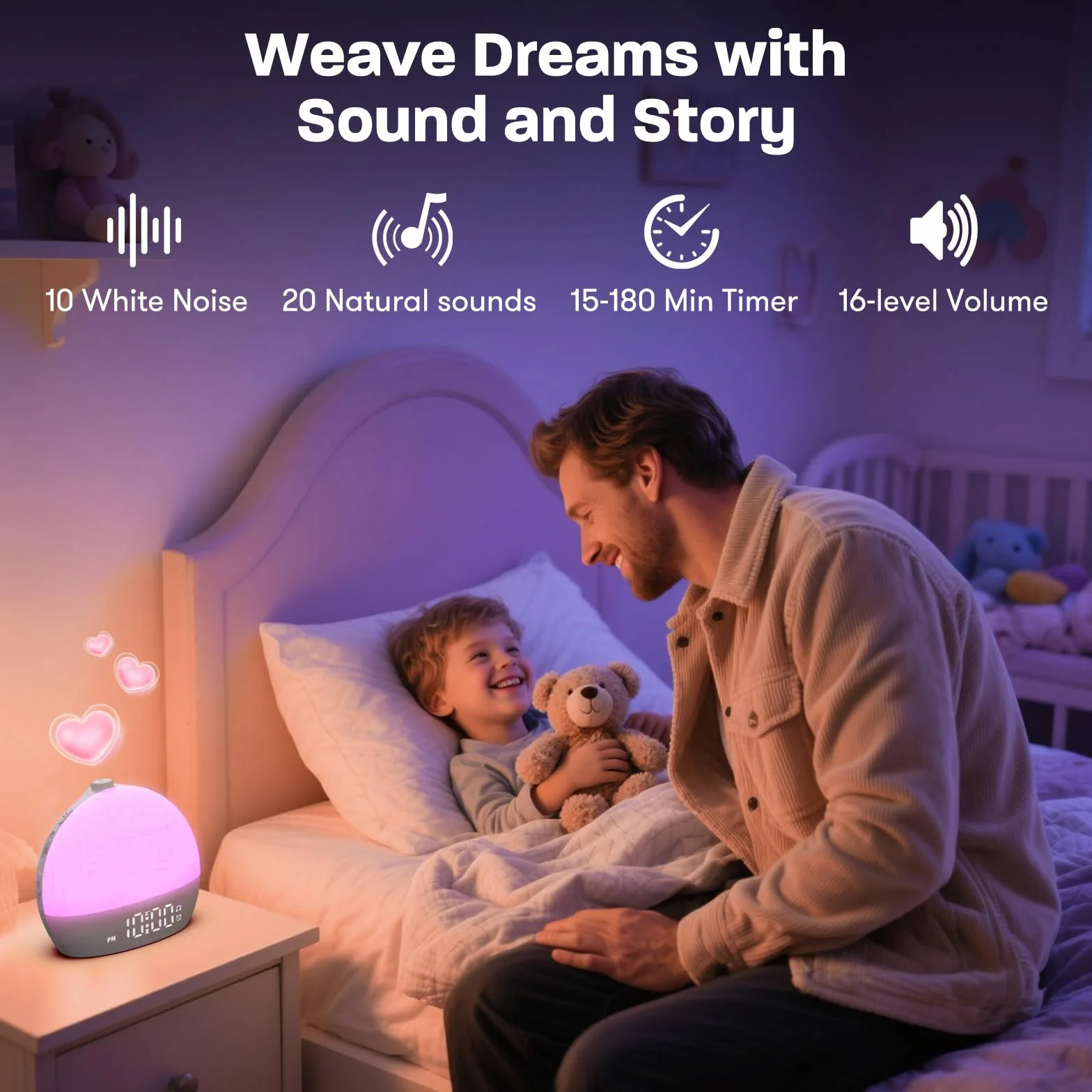 Réveil Lumineux Simulateur d'Aube, 20 Niveaux Luminosité, 30 Sons Naturels, 12 Couleurs, Veilleuse pour Enfant/Adulte