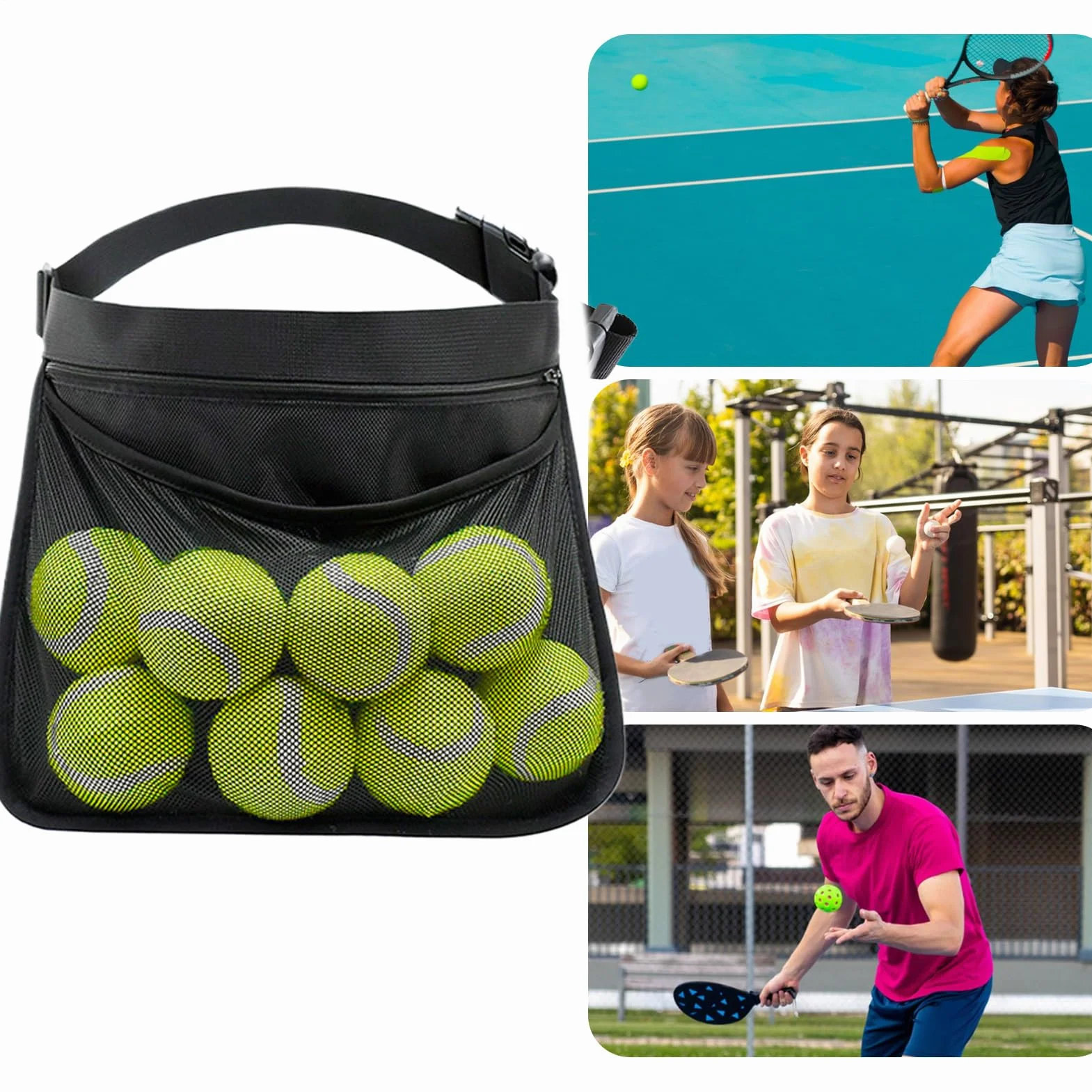 Generico Ceinture porte-balles de tennis pickleball légère respirante transport sûr taille équipement sport accès rapide organisateur durable