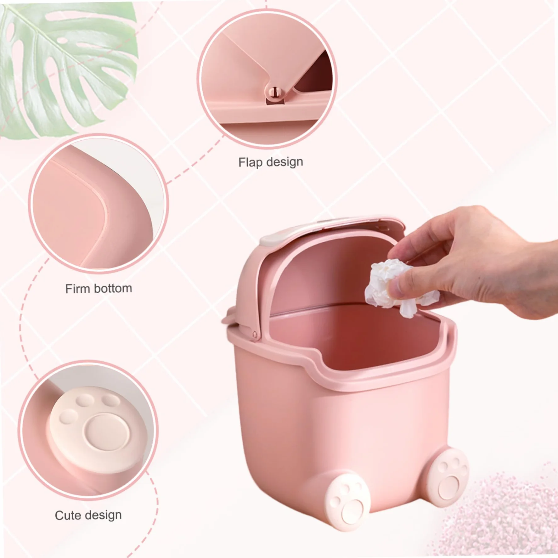 Poubelle en plastique mignonne 2 litres pour chambre bureau chat enfants