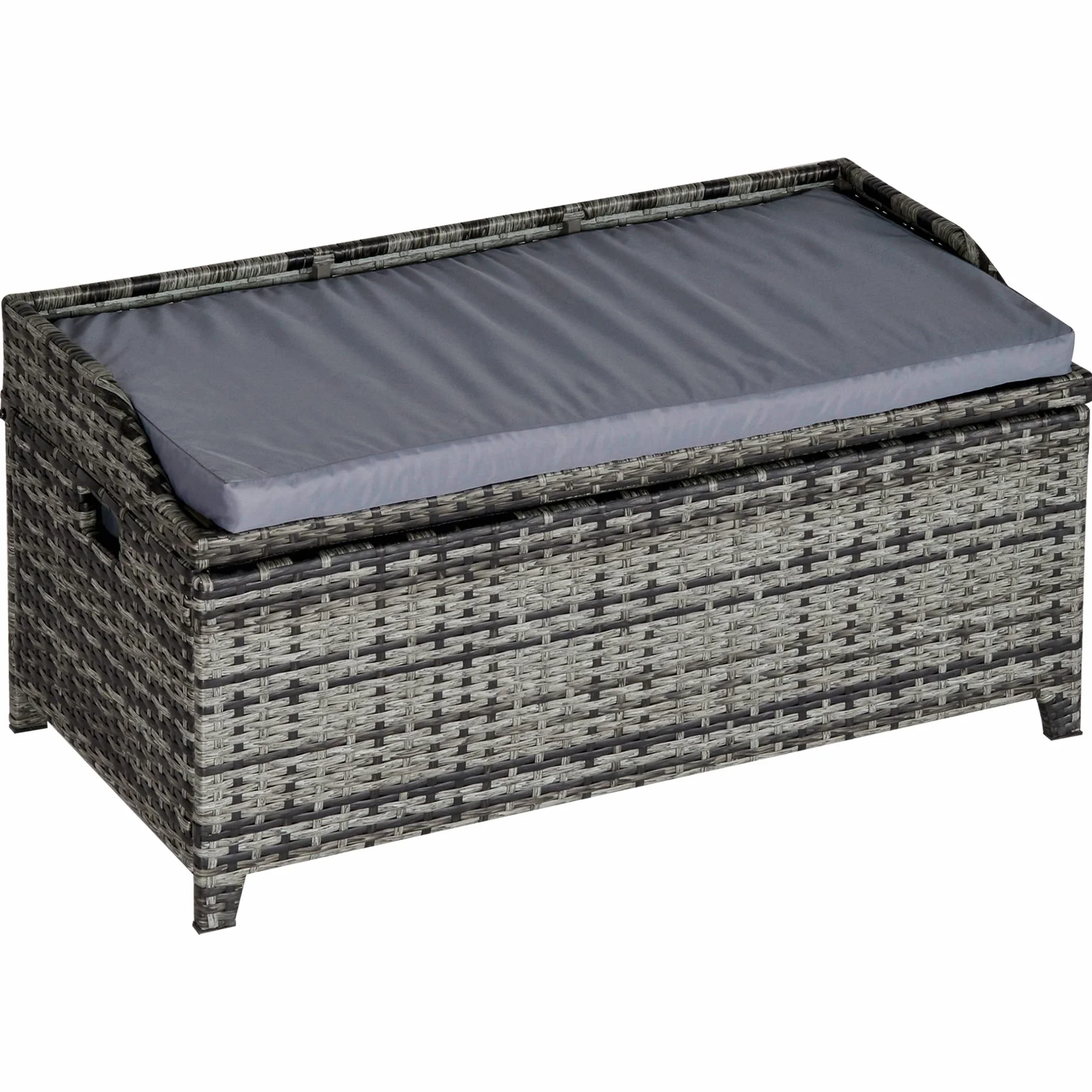 Outsunny Banc de rangement extérieur en rotin PE, aluminium, gris mélangé