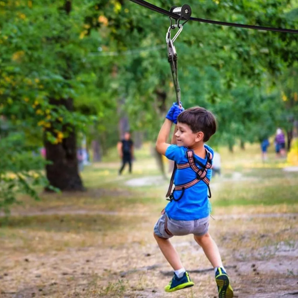SweetSerenade Poulie Slackline avec mousqueton pour enfants dans le jardin - Fournitures d'entraînement pour fitness, parc, pelouse
