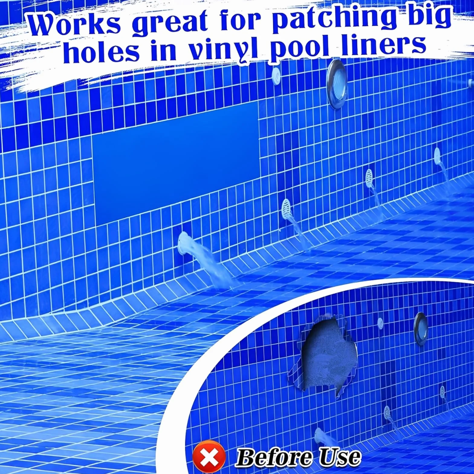 Rustine Auto-Adhésive pour Piscine 4FTx2.8FT Réparation Patch PVC Liner Large
