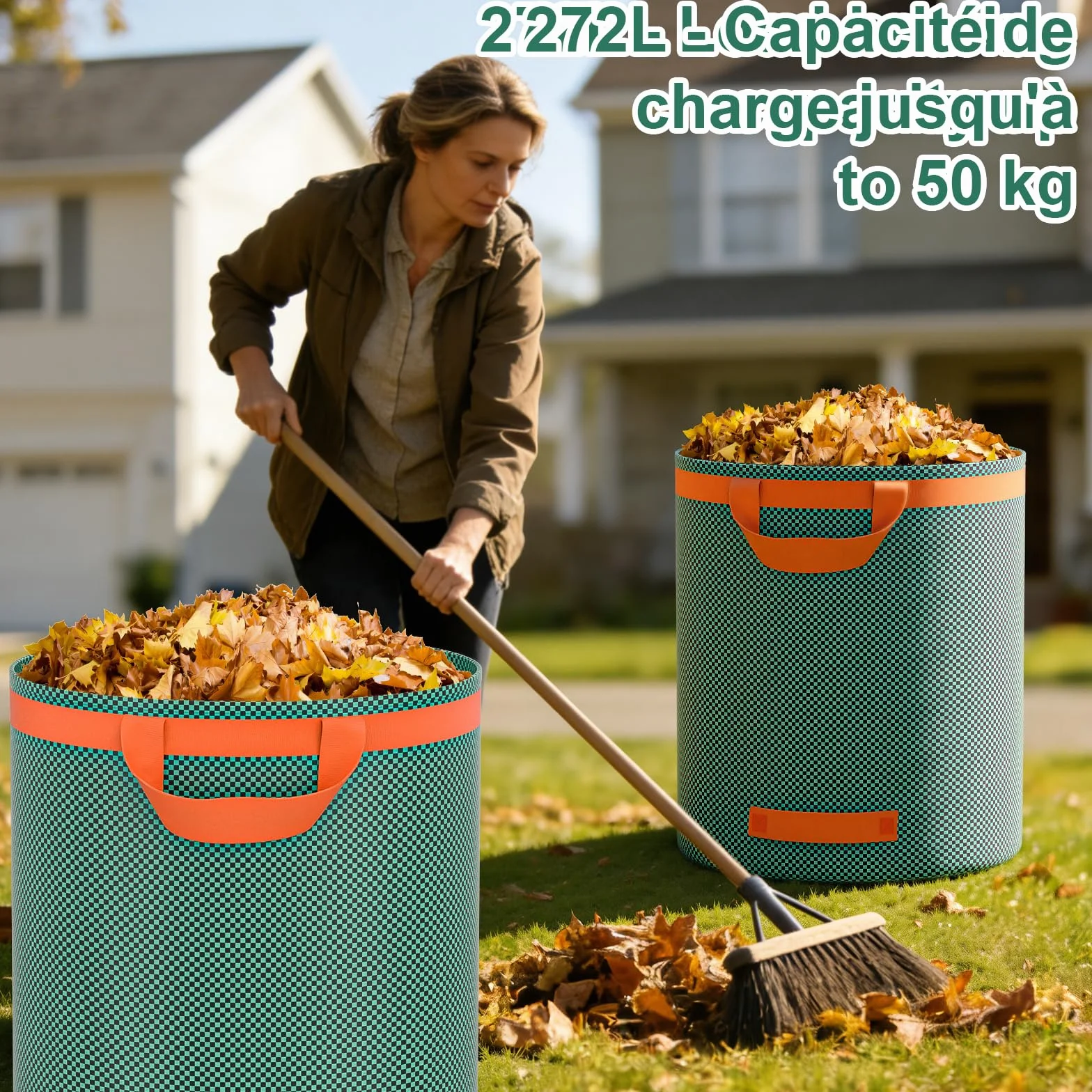 Sacs à déchets de Jardin Robustes 272L Réutilisables avec Poignées Indéchirables Pliables pour Feuilles Ordures Débris
