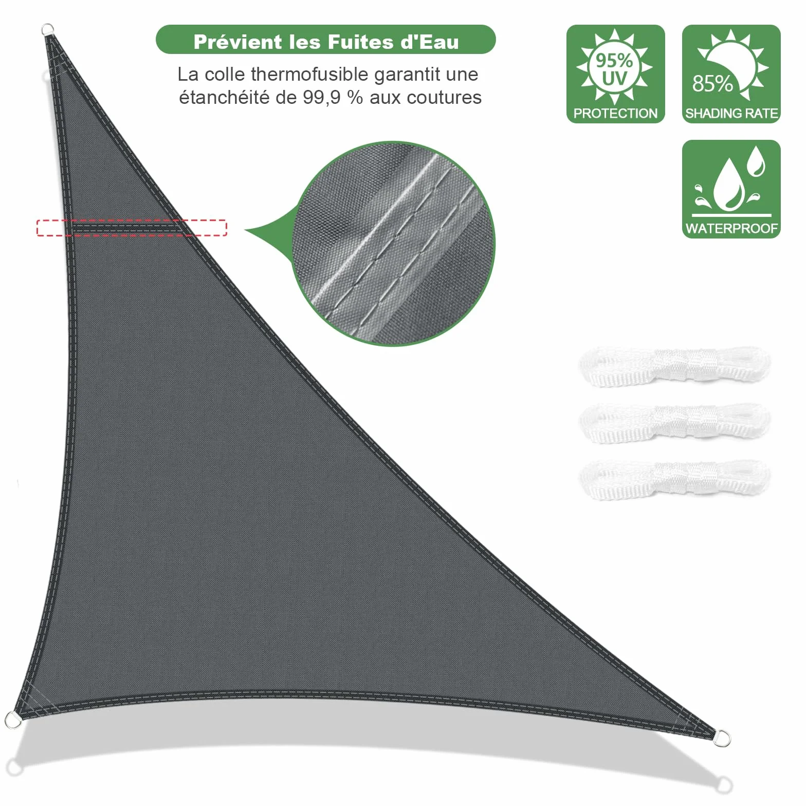 AXT SHADE Voile d'ombrage Imperméable Triangulaire 4x4x5,65m Toile Ombrage UV Protection Gris Anthracite