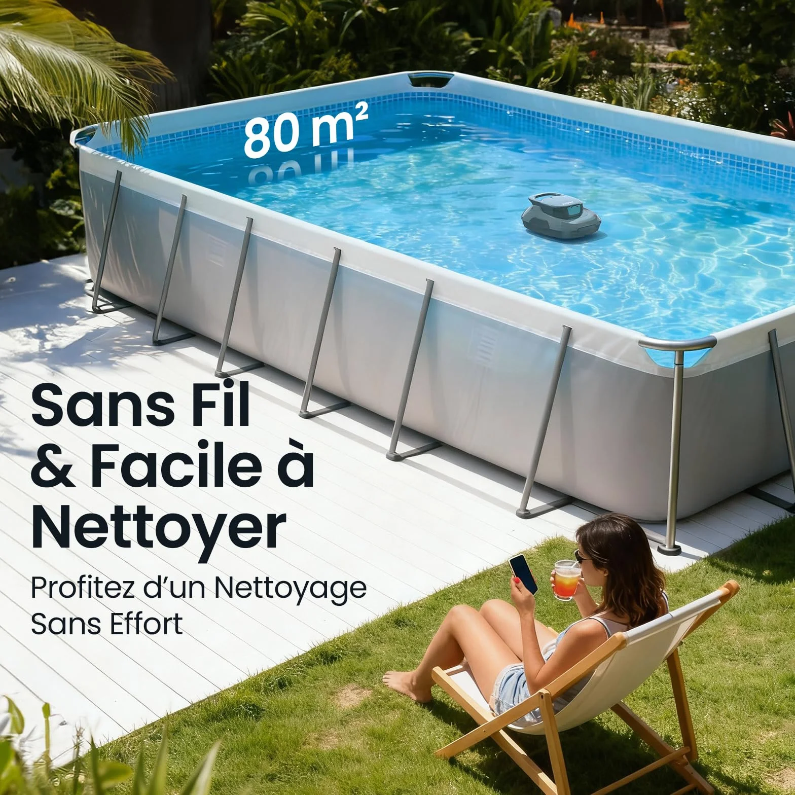 AIPER Scuba SE Robot Piscine sans Fil, Autonomie 90 Min, Nettoyage Auto-Stationnement