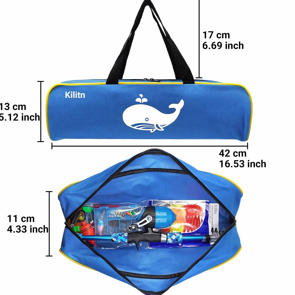 Kit de Canne à Pêche pour Enfants 86 Pièces - Canne Télescopique et Moulinet avec Boîte à Pêche et Sac de Voyage