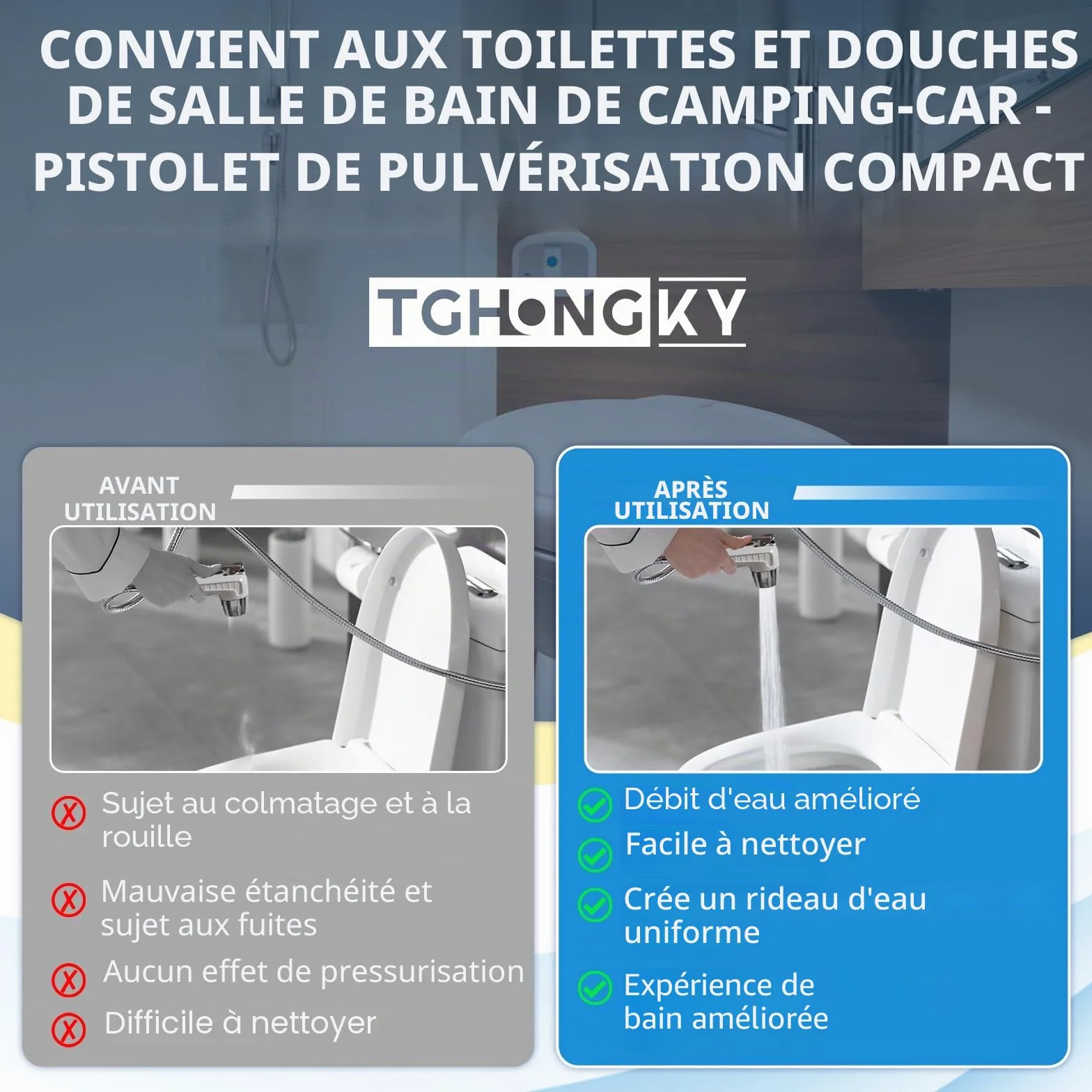 2x Douche Bateau Douchette Camping-Car Douchette Bateau avec Bouton, Pomme à économie D'eau,Durable et Résistant à la Rouille,Conception à Pression Accrue