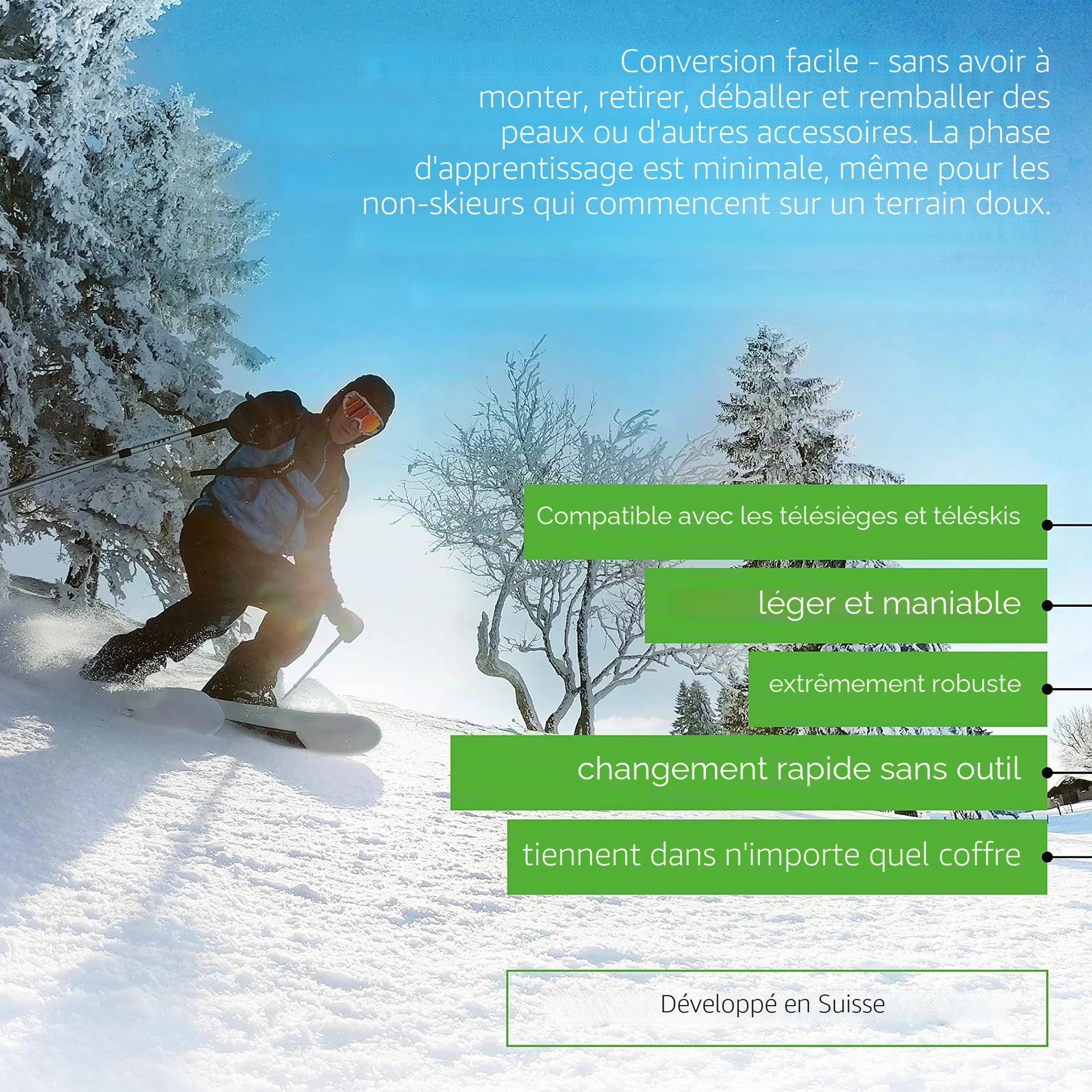 Softboot Raquettes à Neige Blanches 36-46 I 3 en 1 pour Monter, Conduire, Glisser I Raquettes à Neige pour Ski avec Chaussures de randonnée