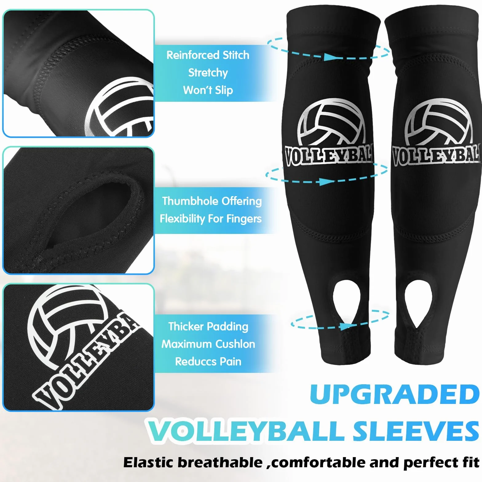CIATBYYJ Manchons de bras de volley-ball avec coussinets de protection en mousse et trou pour le pouce - Manchon rembourré pour avant-bras - Pour enfants et jeunes - 1 paire