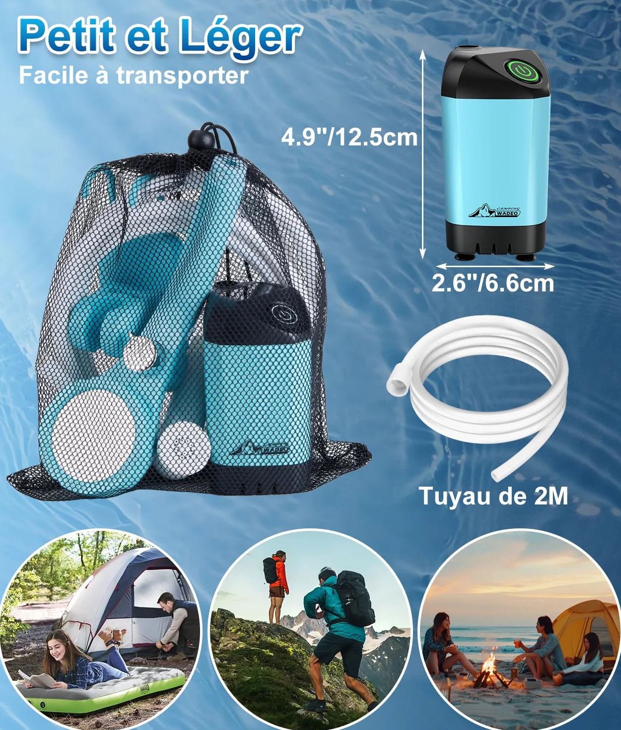 WADEO Douche Portable Camping, [Seau Pliable 20L] Douche Extérieure Électrique Rechargeable pour Camping, Vanlife, Randonnée, Voyage, Plage, Chien, Camping-Car