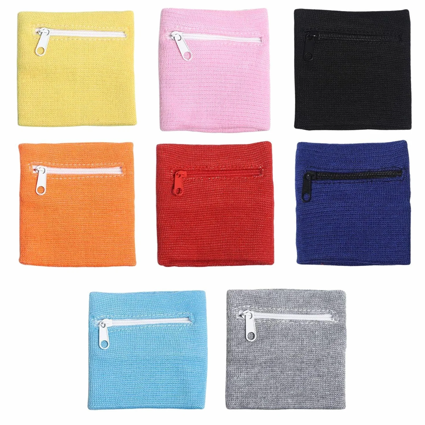 Sac De Poignet À Fermeture Éclair Anti-Transpiration 8 Pièces, Bracelet De Sport Unisexe Pour Football Basket-Ball Course Fitness