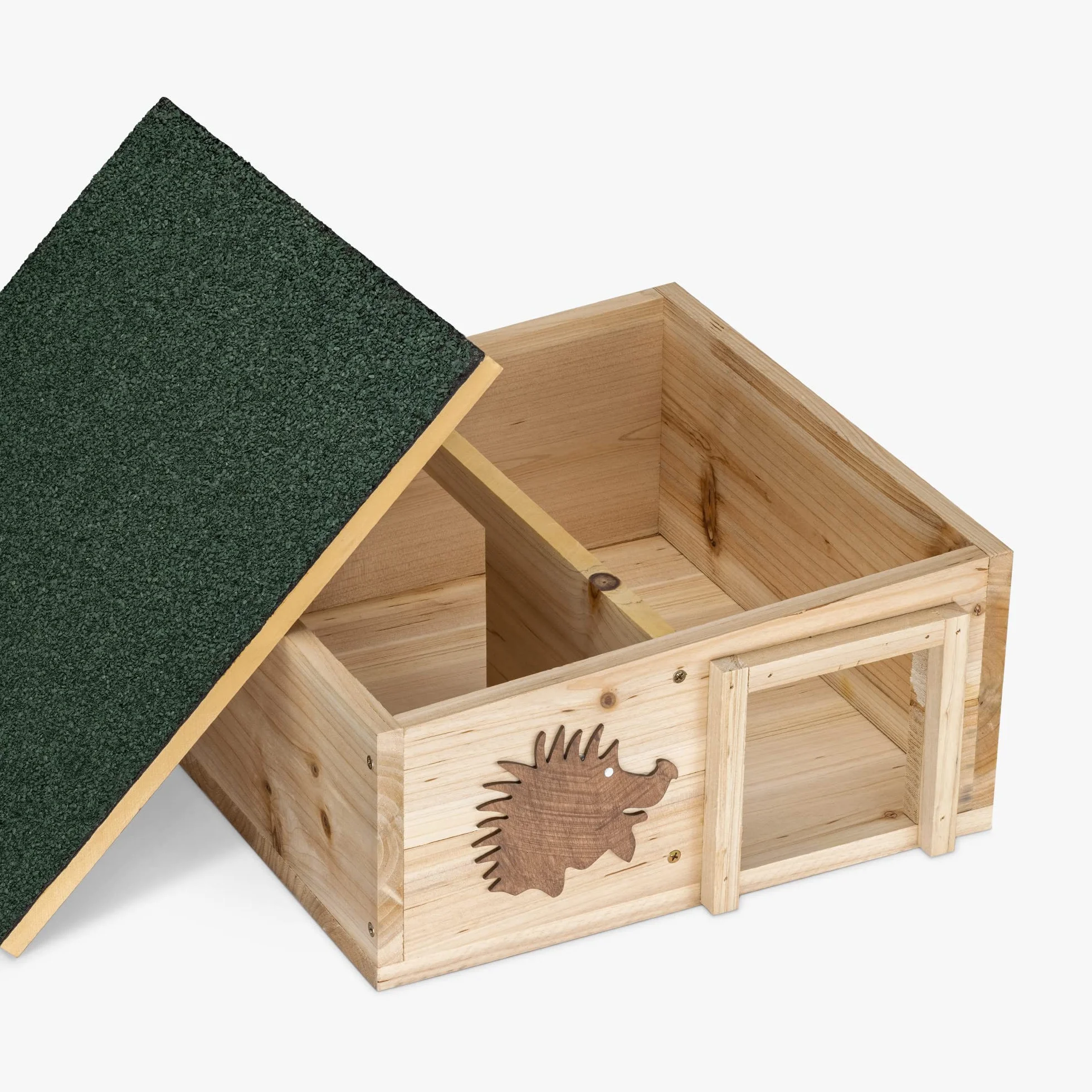 Abri pour Hérisson Navaris 40x40x19cm Bois de Sapin Refuge Hibernation Hiver Protection Prédateurs