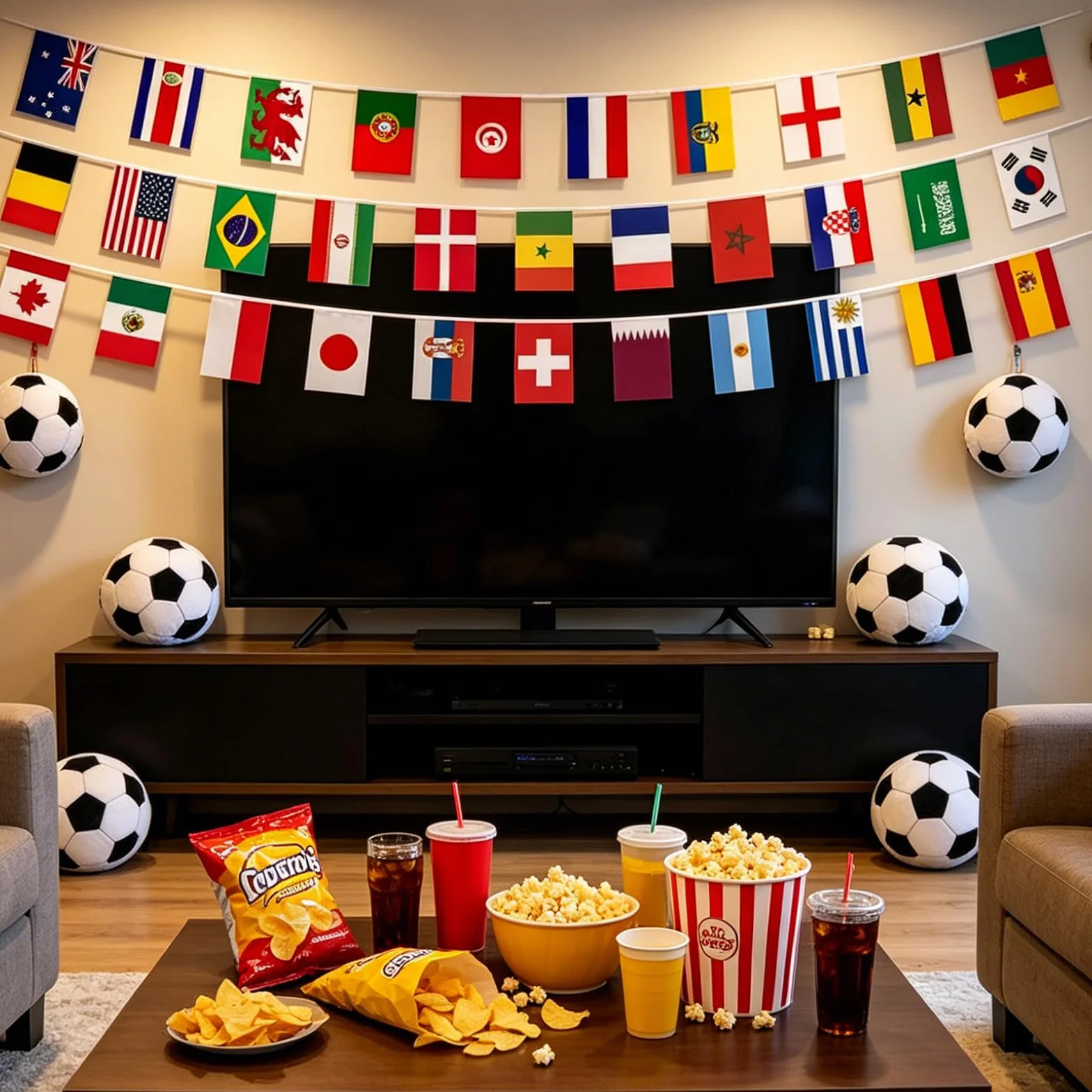 Guirlande de drapeaux de 32 pays pour la Coupe du Monde 2026, 32 pays des deux côtés en tissu euro (drapeaux / 4 pièces)