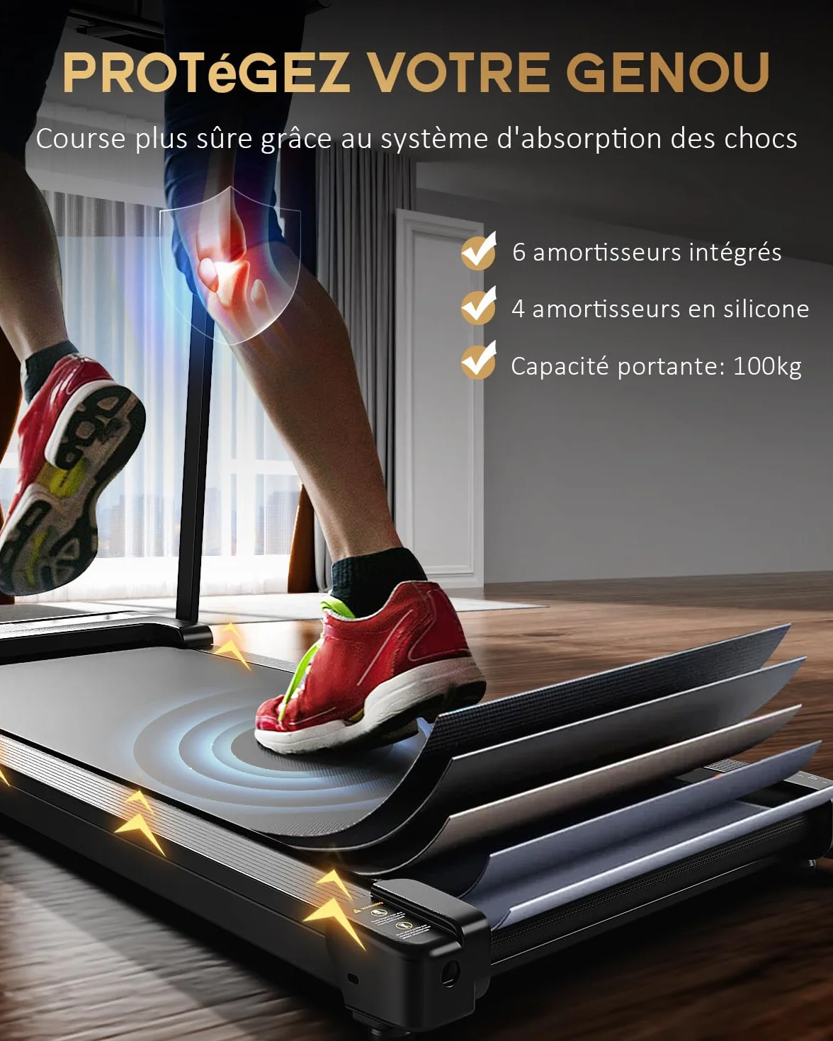 Tapis de Course Marche Pliable - Tapis de Marche Pliable Motorise Walking Pad Electrique Silencieux Tapis Roulant 10 km/h Treadmill Compact pour la Maison et Le Bureau