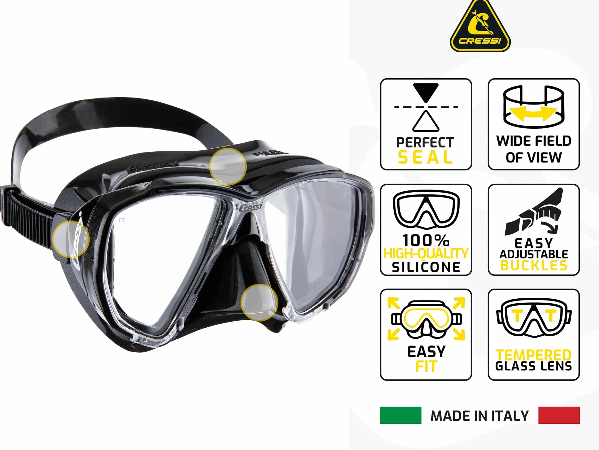 CRESSI Big Eyes Mask Combo Set Mask + Snorkel UD for Diving Snorkelling Adults One Size