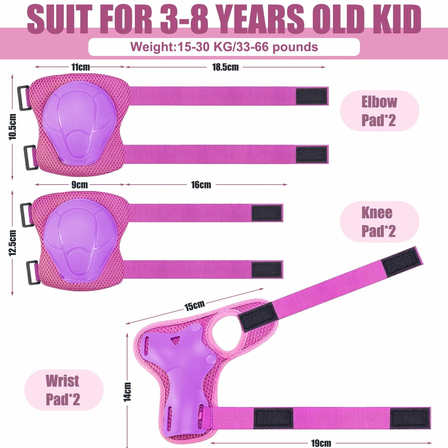 Genouillères pour Enfants - 6 en 1 - pour Skateboard, Roller, Hoverboard, vélo, Skateboard (Rose/Violet)