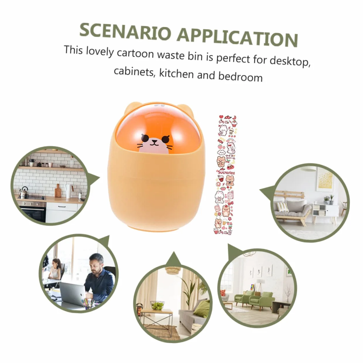 Cabilock Poubelle de Bureau Mignonne en Plastique Orange avec Couvercle Design Cartoon