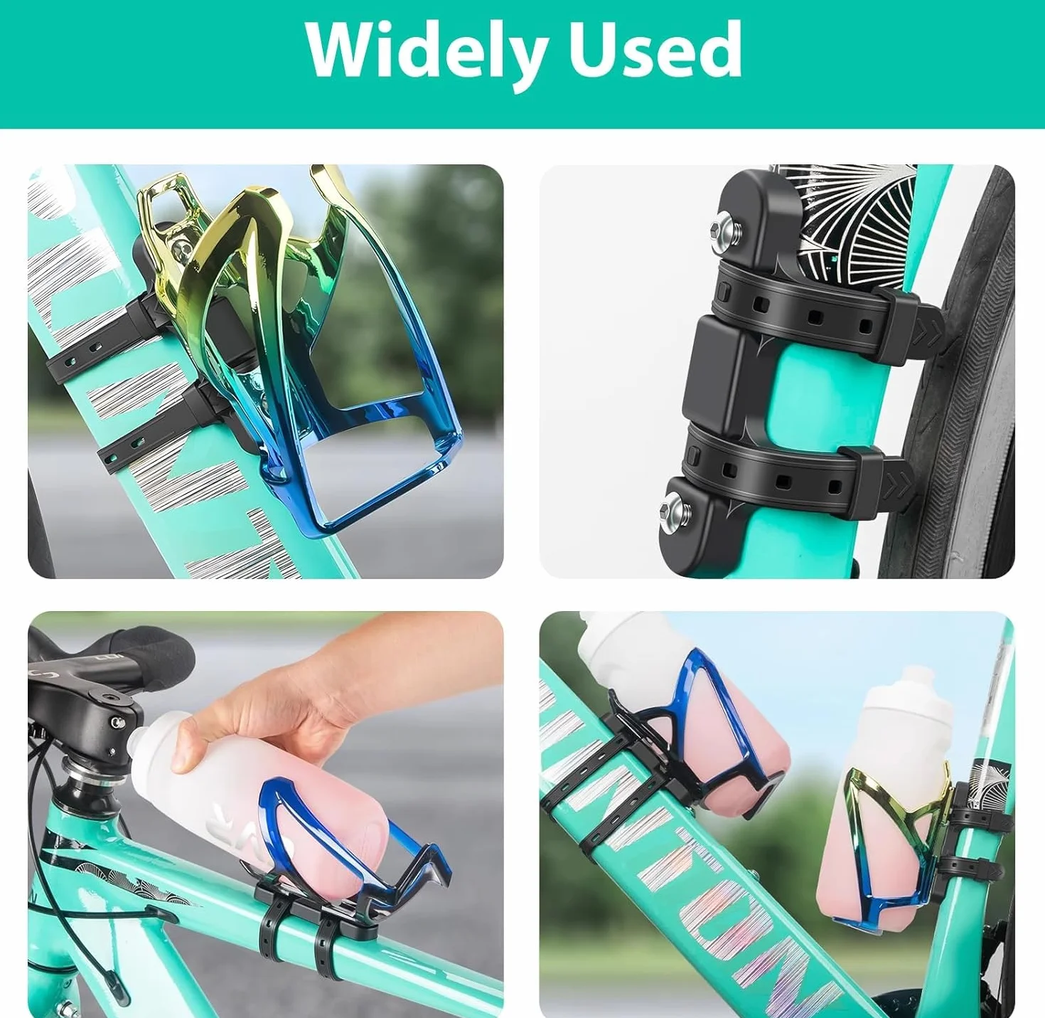 MEISO Support Adaptateur Porte Bidon Velo Universel, Bicyclette VTT Support Adaptateur pour Porte Bouteille, Accessoires d'Équitation avec Sangle Antidérapante, Installation Facile, Noir