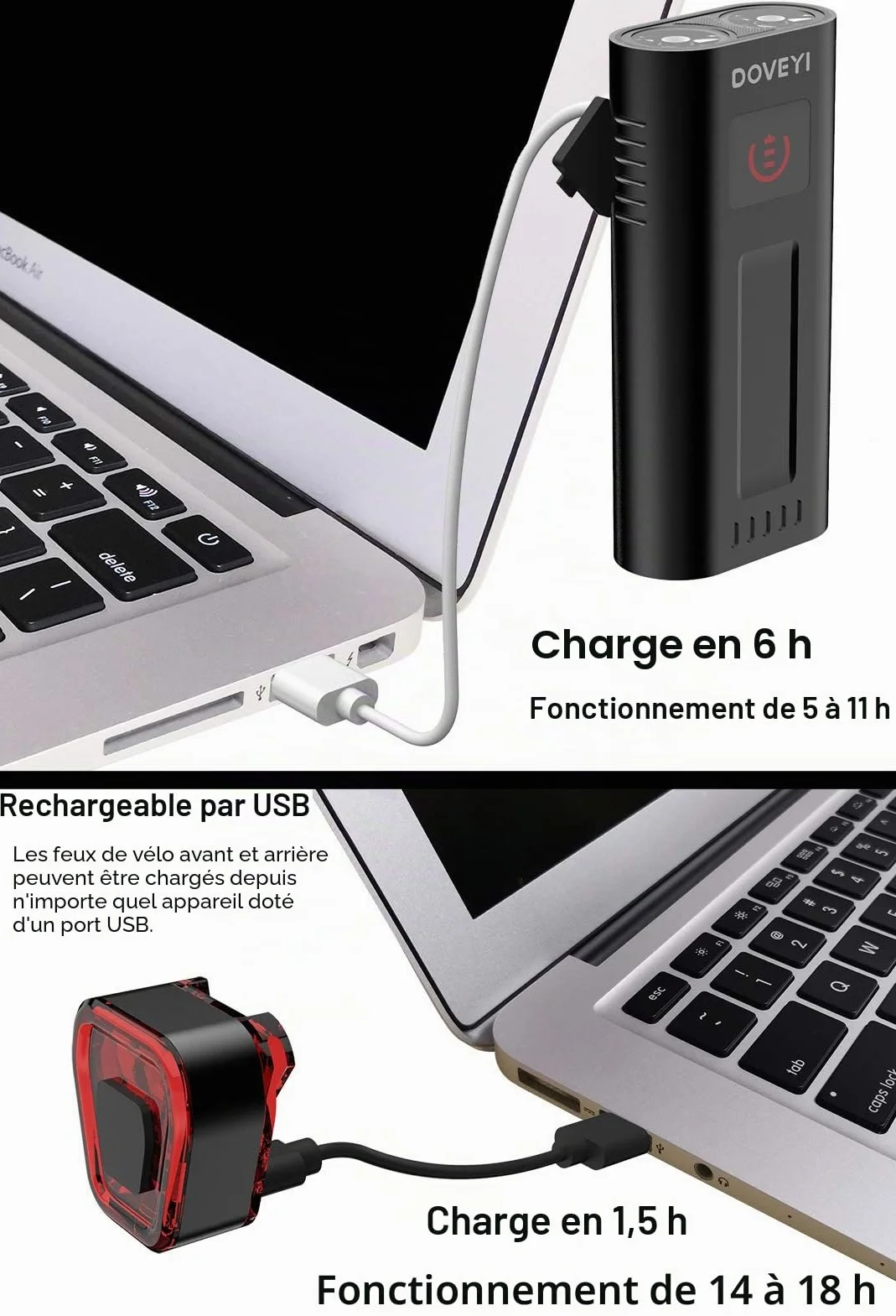 Éclairage vélo,Lampe Velo LED puissantes 6400mAh Phare de Luminosité 2400 Lumen Ensemble Lumière Vélo Rechargeable Étanche Avant et Arrière pour VTT, VTC