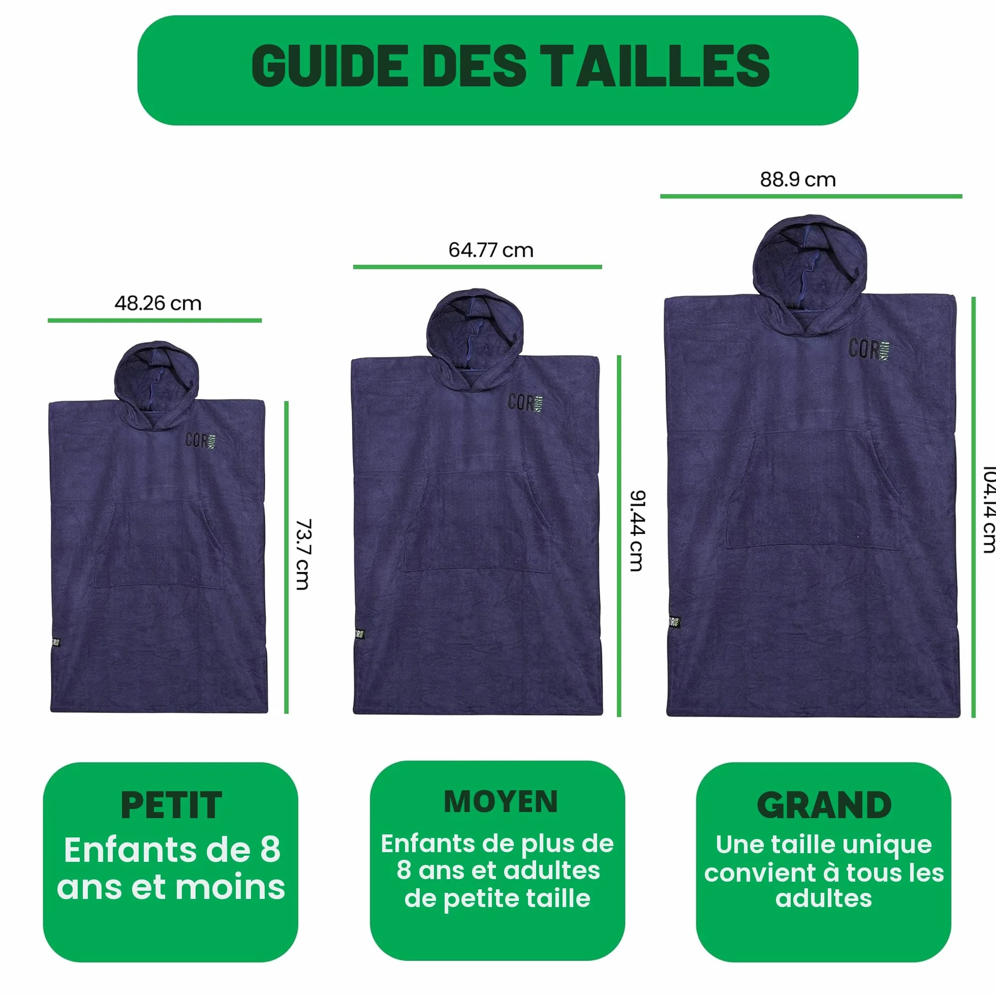 COR Surf Poncho de Surf et Bain Adulte | Serviette de Plage Peignoir pour Hommes et Femmes de (M Bleu)