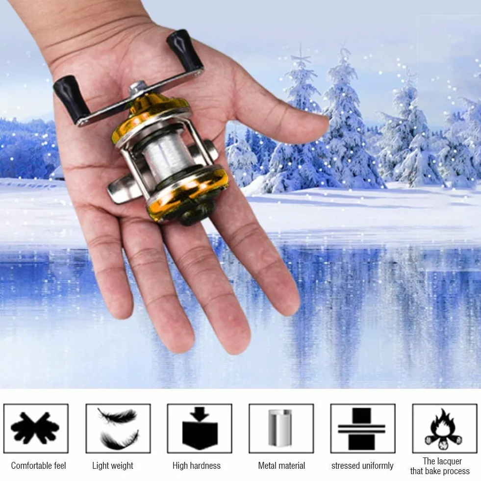 Moulinet de Pêche sur Glace 3.5 Pouces Durable Résistant à la Corrosion Léger Portable Océans Rivière Bleu