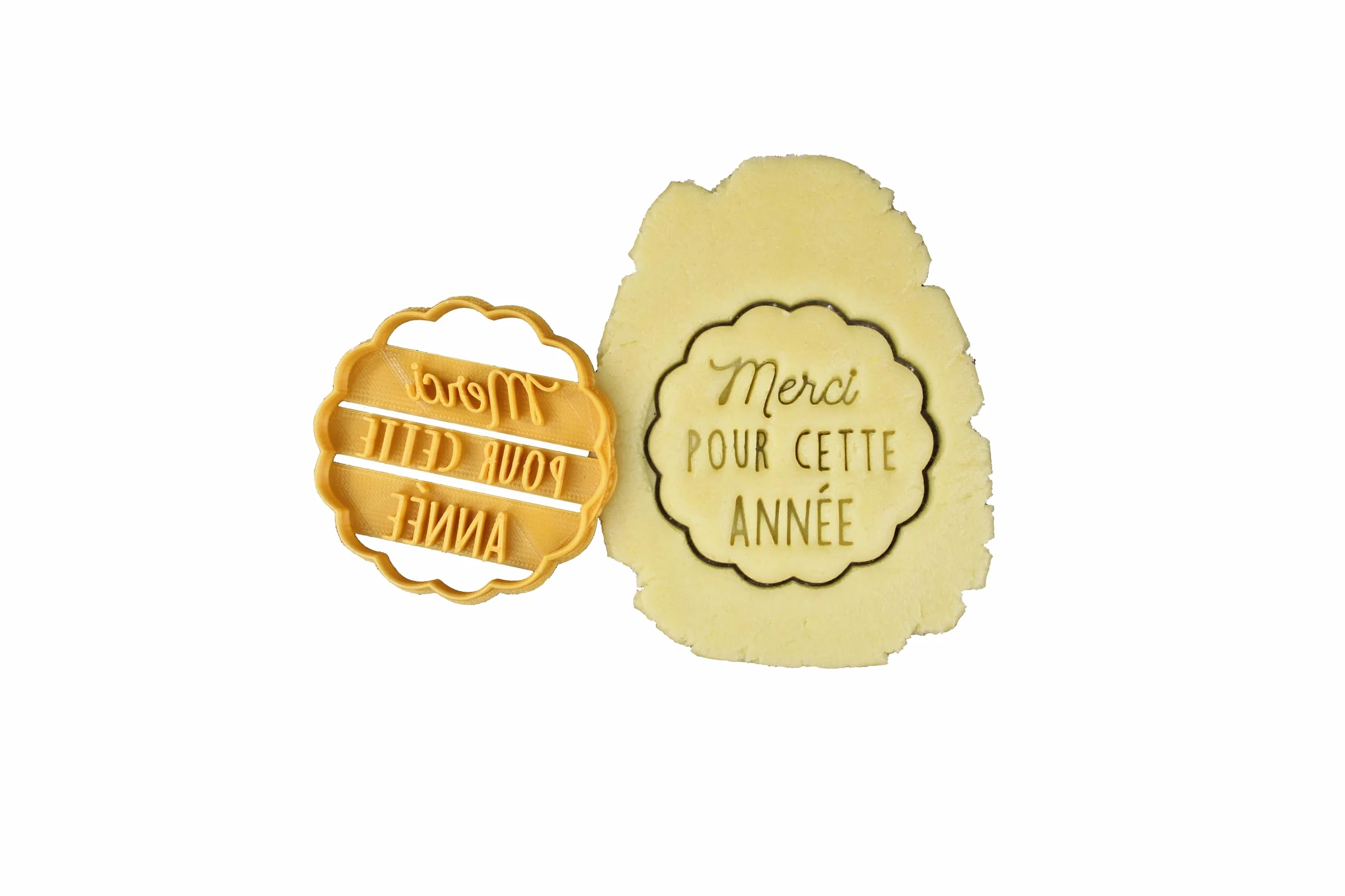 Emporte-pièce cannelé "Merci pour cette année" - Couleur au choix - Fabriqué en France
