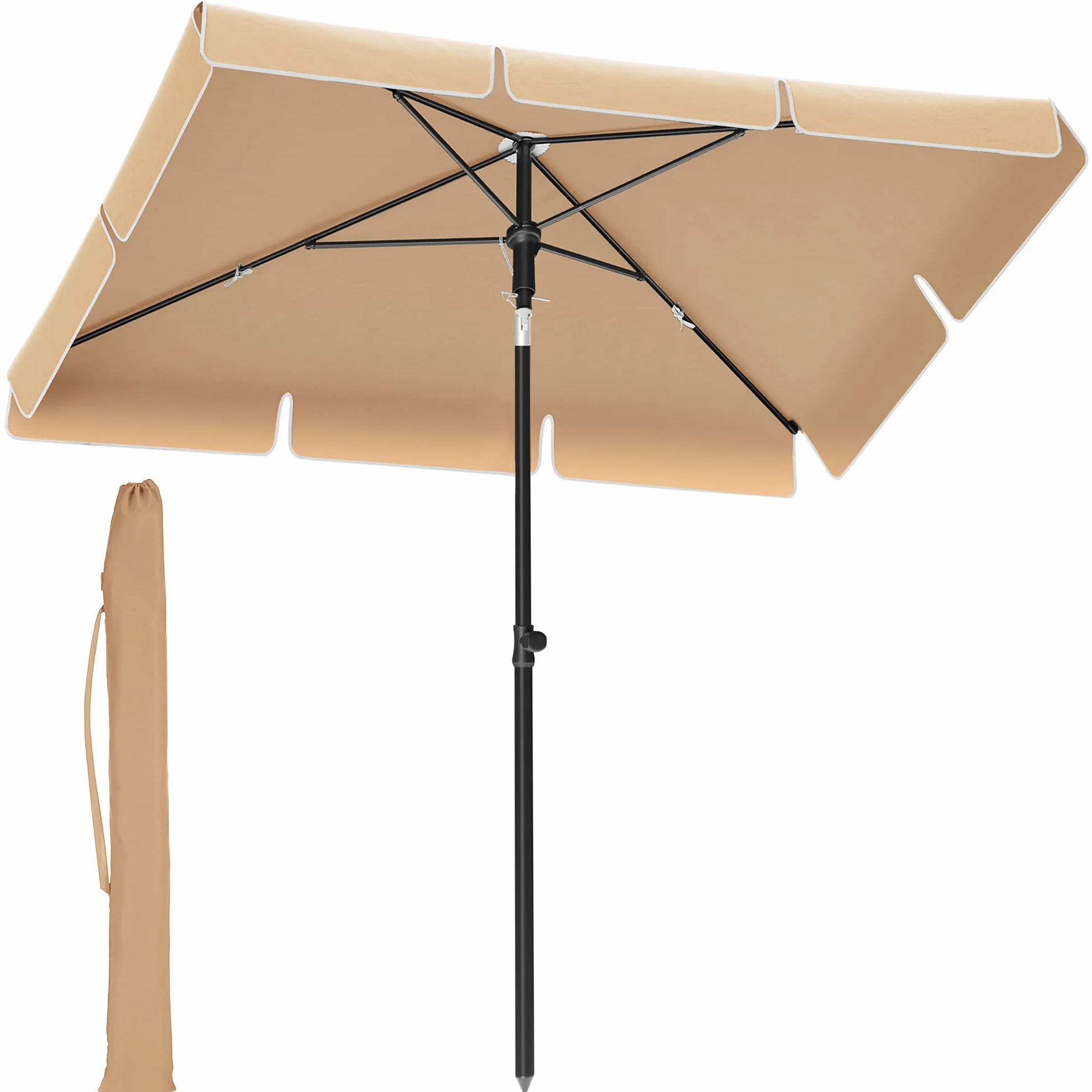 SONGMICS Parasol 200 x 125 cm Protection Solaire UPF 50+ Inclinable 30° Hauteur Réglable Sac de Transport Jardin Terrasse Taupe GPU25BR