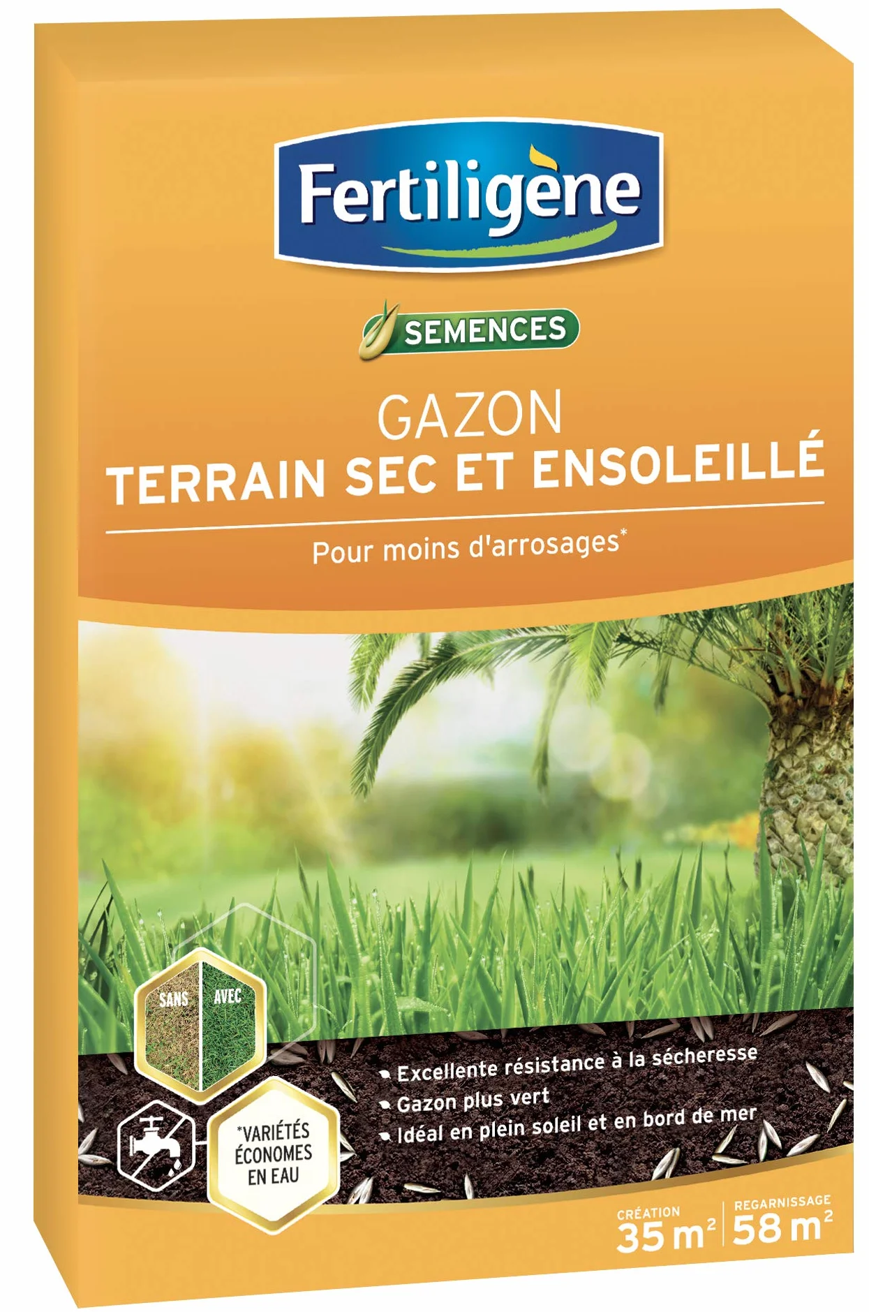 FERTILIGÈNE Semences Gazon Terrain Sec Ensoleillé 875g Haute Résistance Sécheresse Chaleur Moins Arrosage 35 m²
