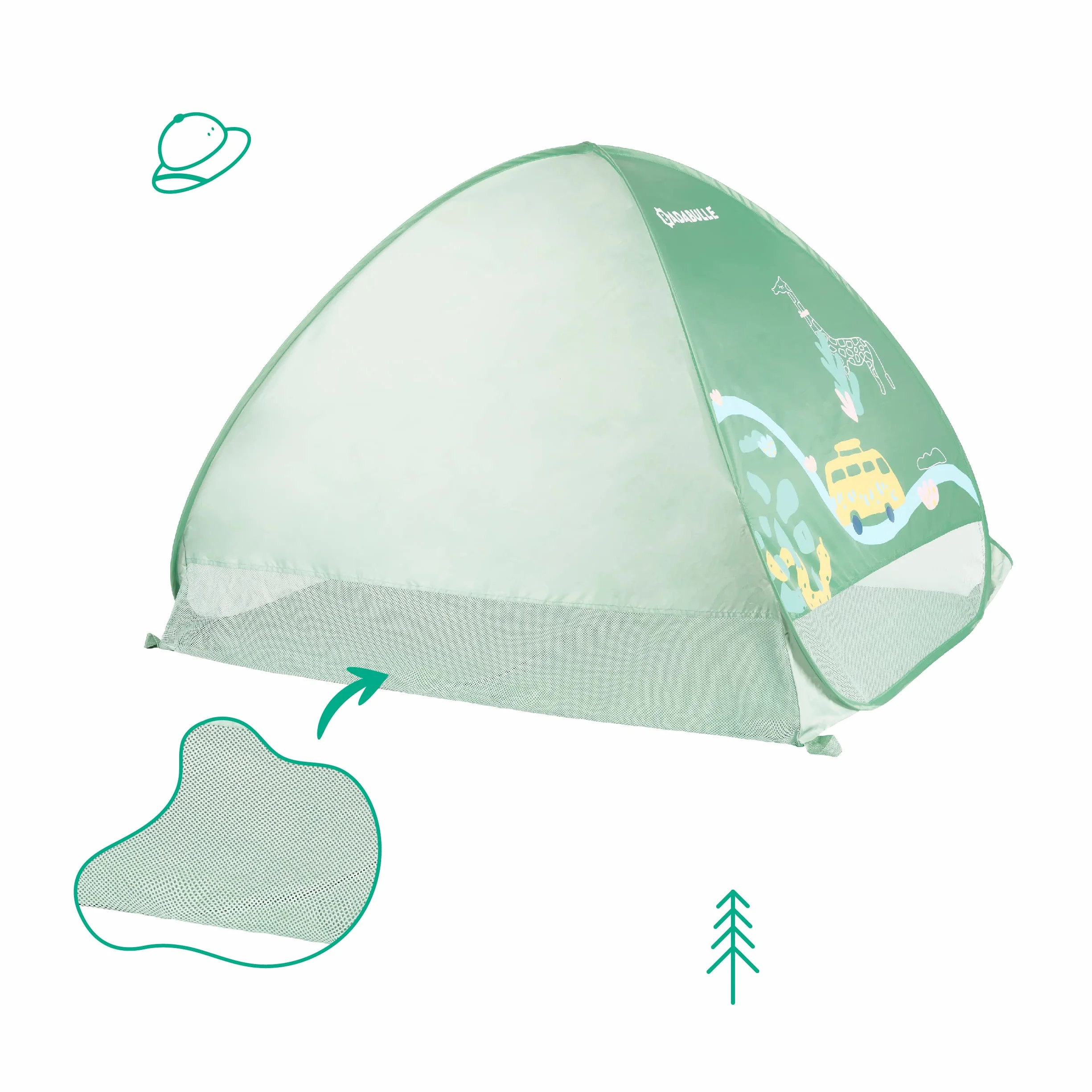Badabulle Tente Anti-UV Bébé, Grande Tente de Plage, Haute Protection Solaire FPS 50+, Système Pop-Up, Vert