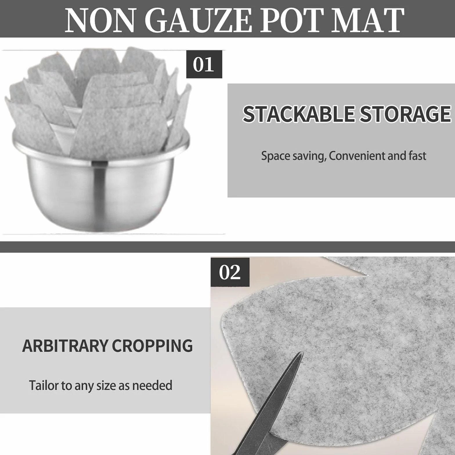 Protecteurs de casseroles en feutre, empilables, 3 tailles, antidérapants pour protection anti-rayures