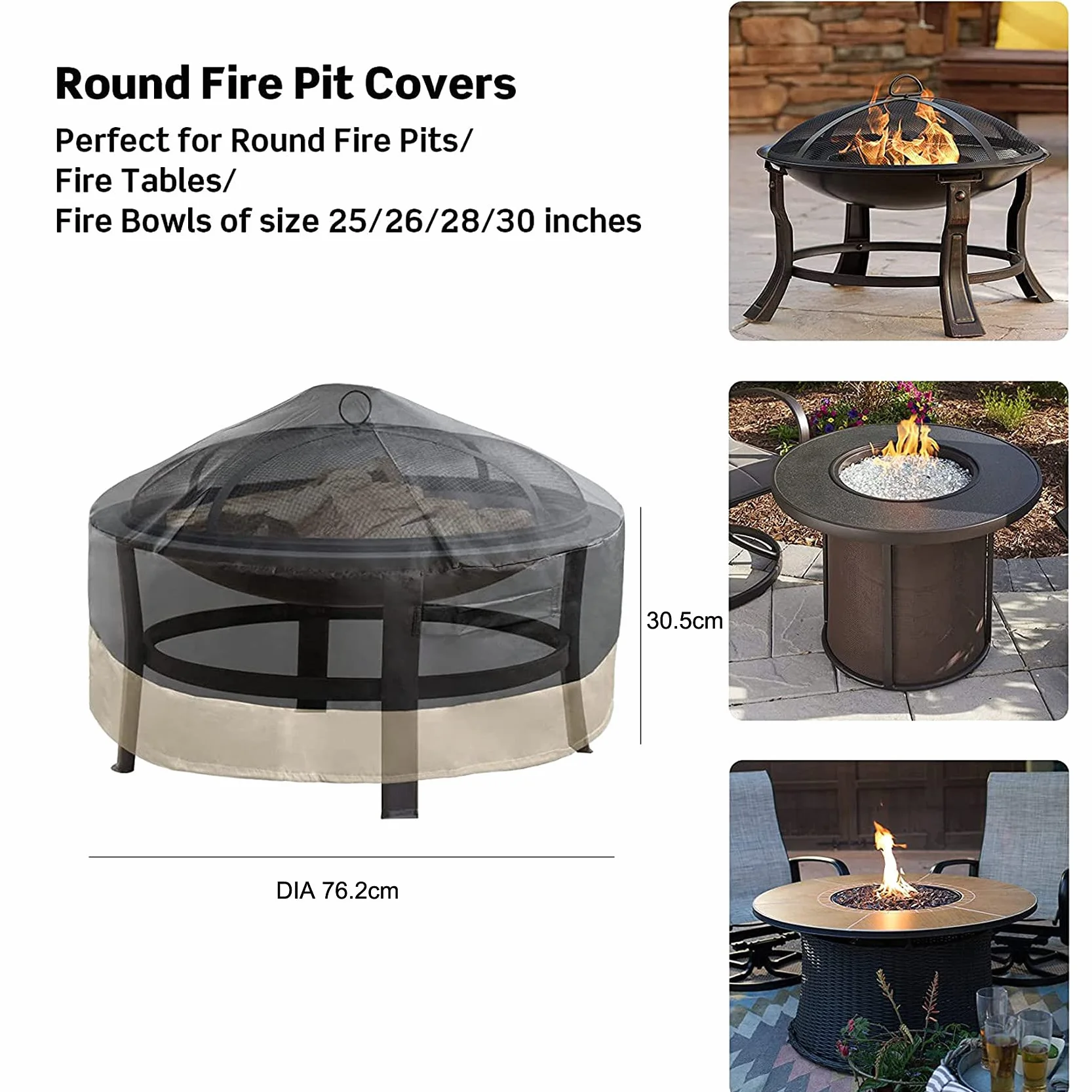 onlyfire Housse Rond pour Braseros 60-75 cm Bâche Protection Ø 76 cm Imperméable Anti-UV Couvercle Foyer Extérieur