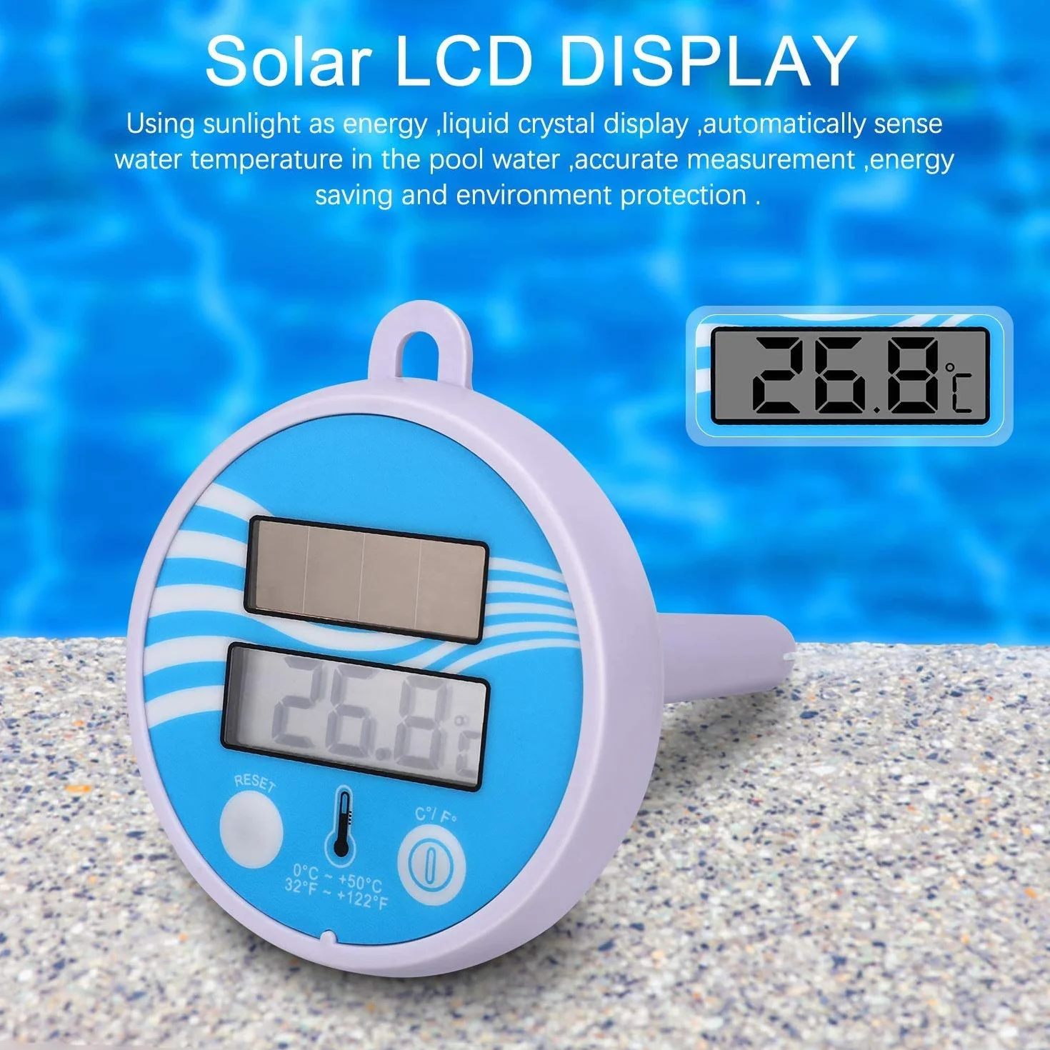 Thermomètre Piscine Flottant Numérique avec Grand Écran LCD Solaire pour Bassin Spa