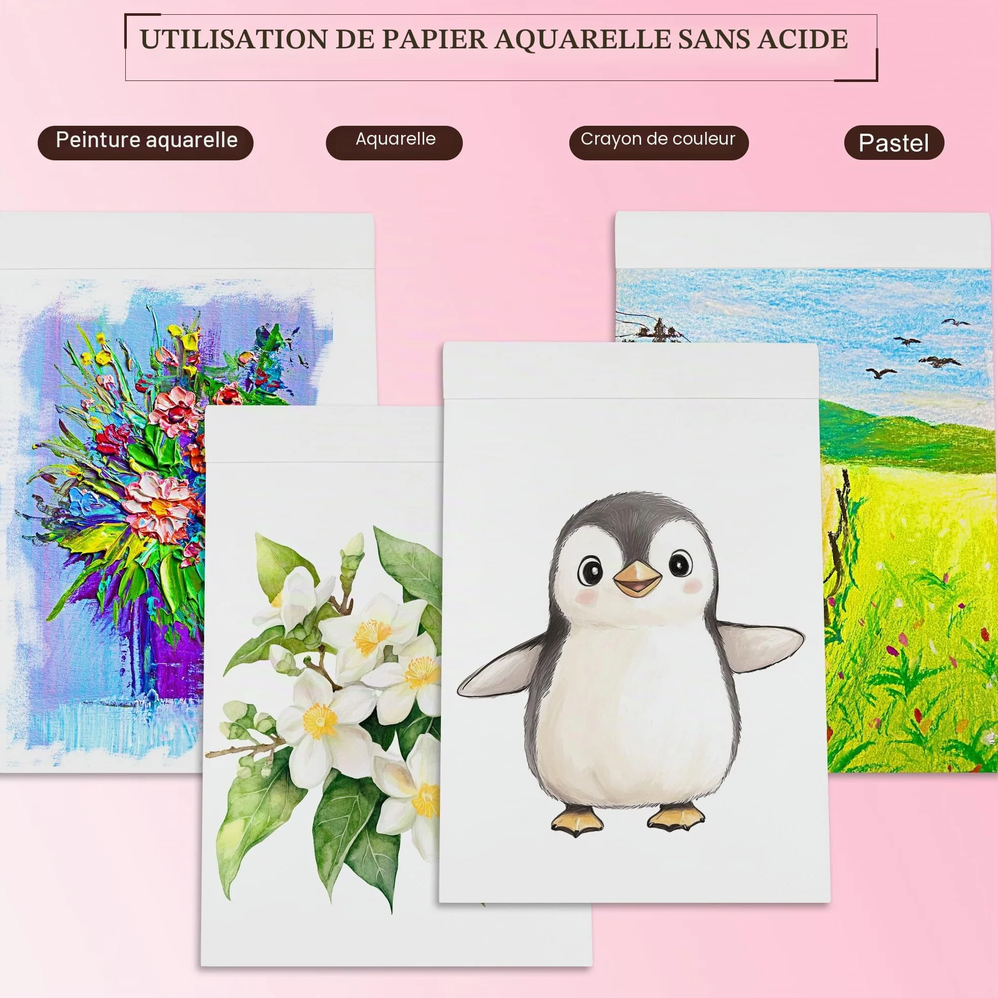 Carnet Aquarelle A4 300gsm Sans Acide 30 Feuilles Livre de Dessin pour Artistes Adultes