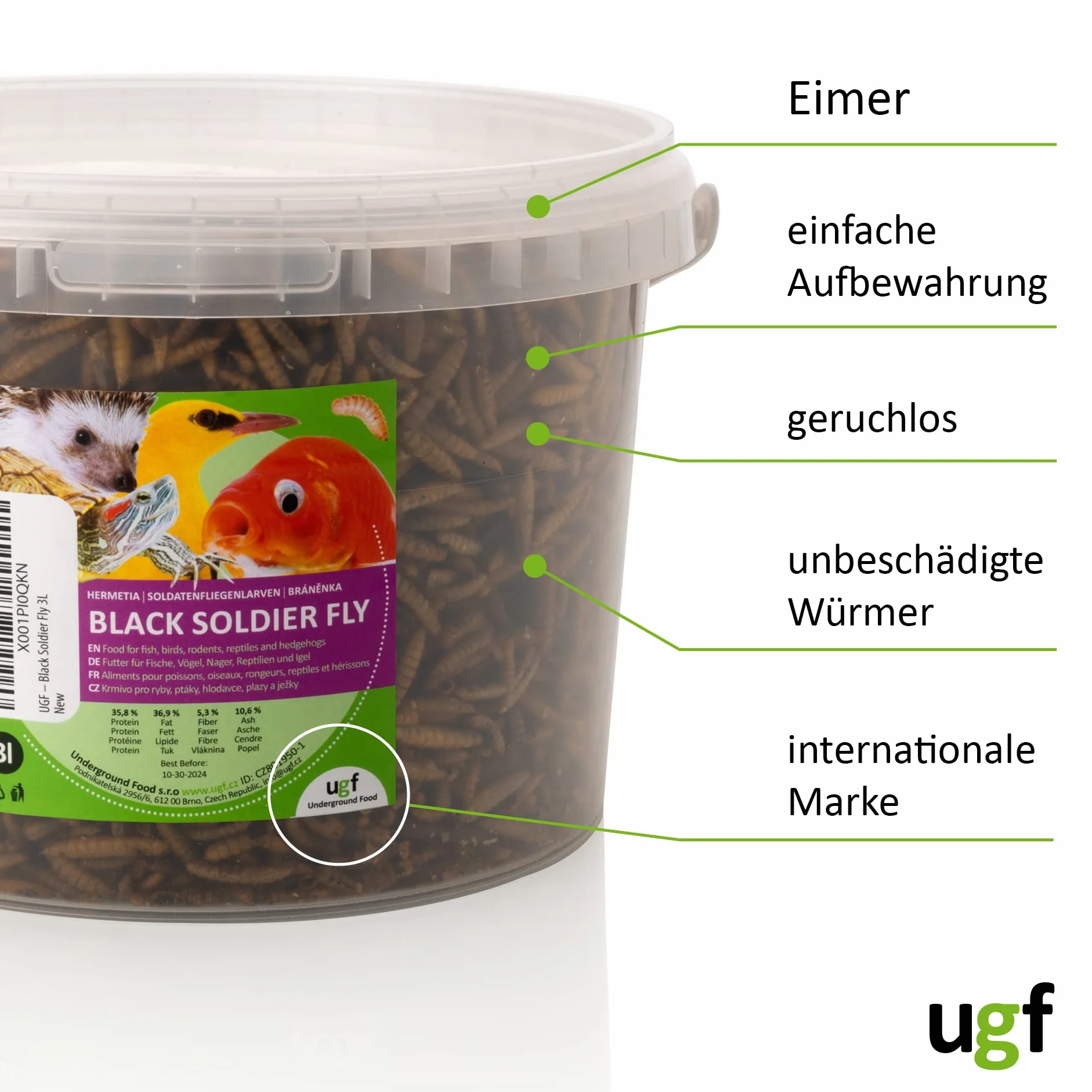 UGF Hermetia Mieux Que Les vers de Farine séchés 430 g Seau 3 litres 85 Fois Plus de Calcium Friandises pour Oiseaux Sauvages