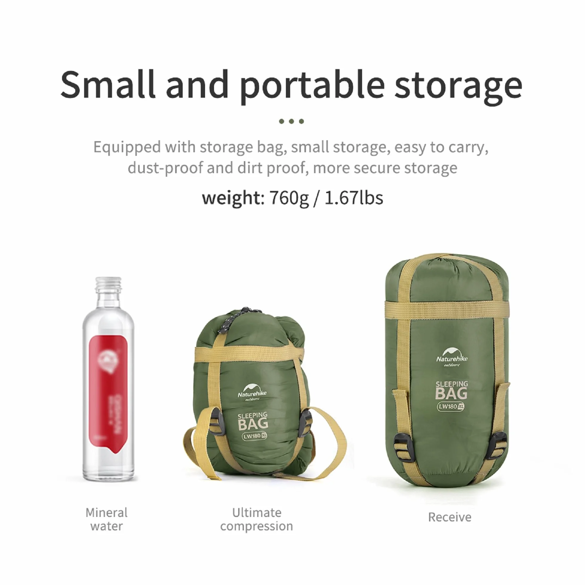 Naturehike Sac de Couchage d'été ultraléger (760 g) – Enveloppe légère et Portable, Sac de Couchage 3 Saisons en imperméable, Confortable avec Sac de Compression