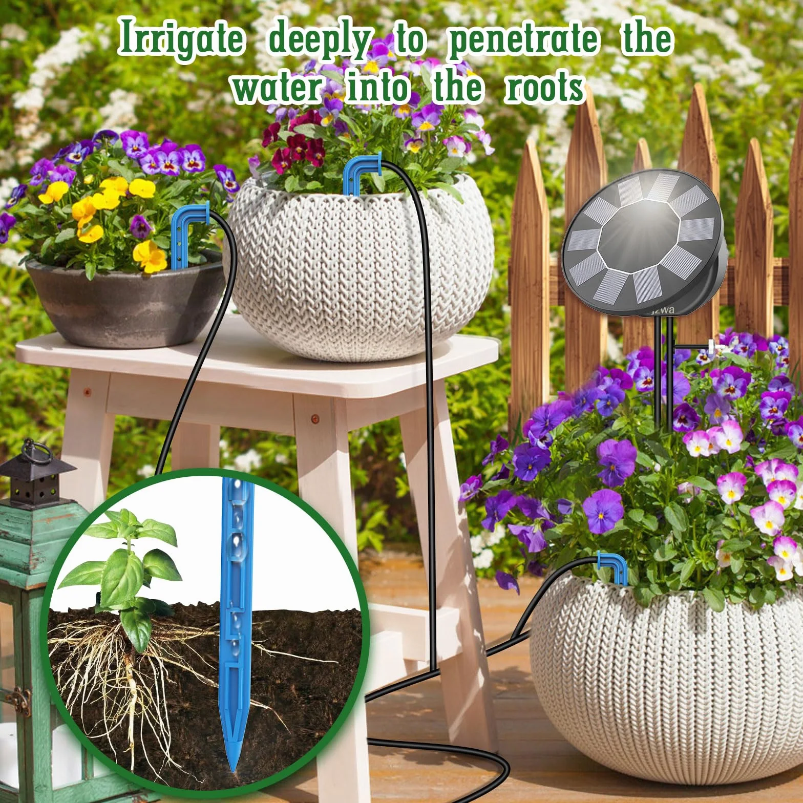 Kit Arrosage Goutte à Goutte Énergie Solaire 10M Tuyau Arrosage Automatique avec Programmateur pour Jardin Plante