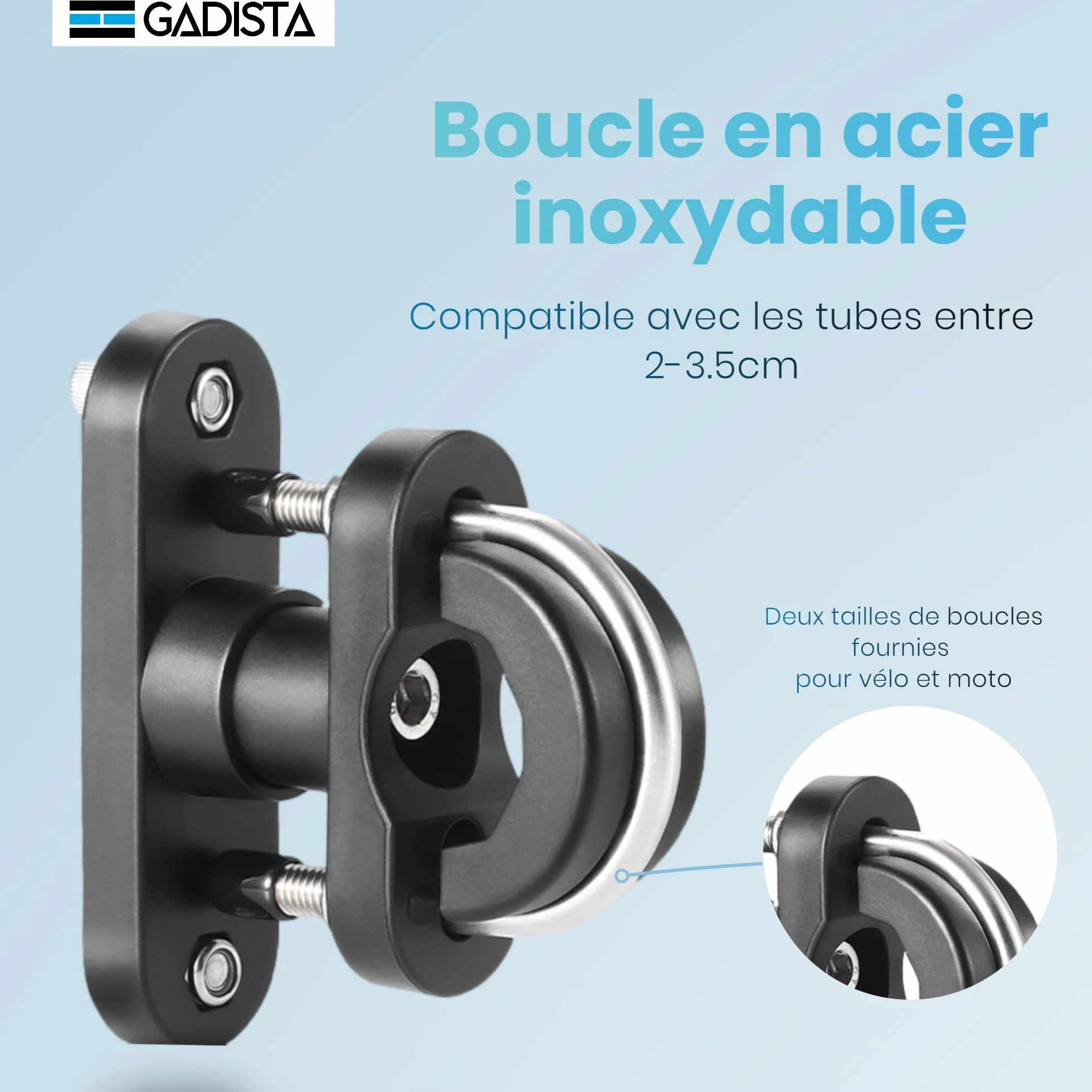 GADISTA France, Porte bidon Velo/Moto/Trott, Porte Gourde VTT, pour Bouteilles de 48-80 mm, Barre Horizontale ou Verticale, Maintien Ferme et Sécuritaire, Patins Antidérapants, Installation Facile