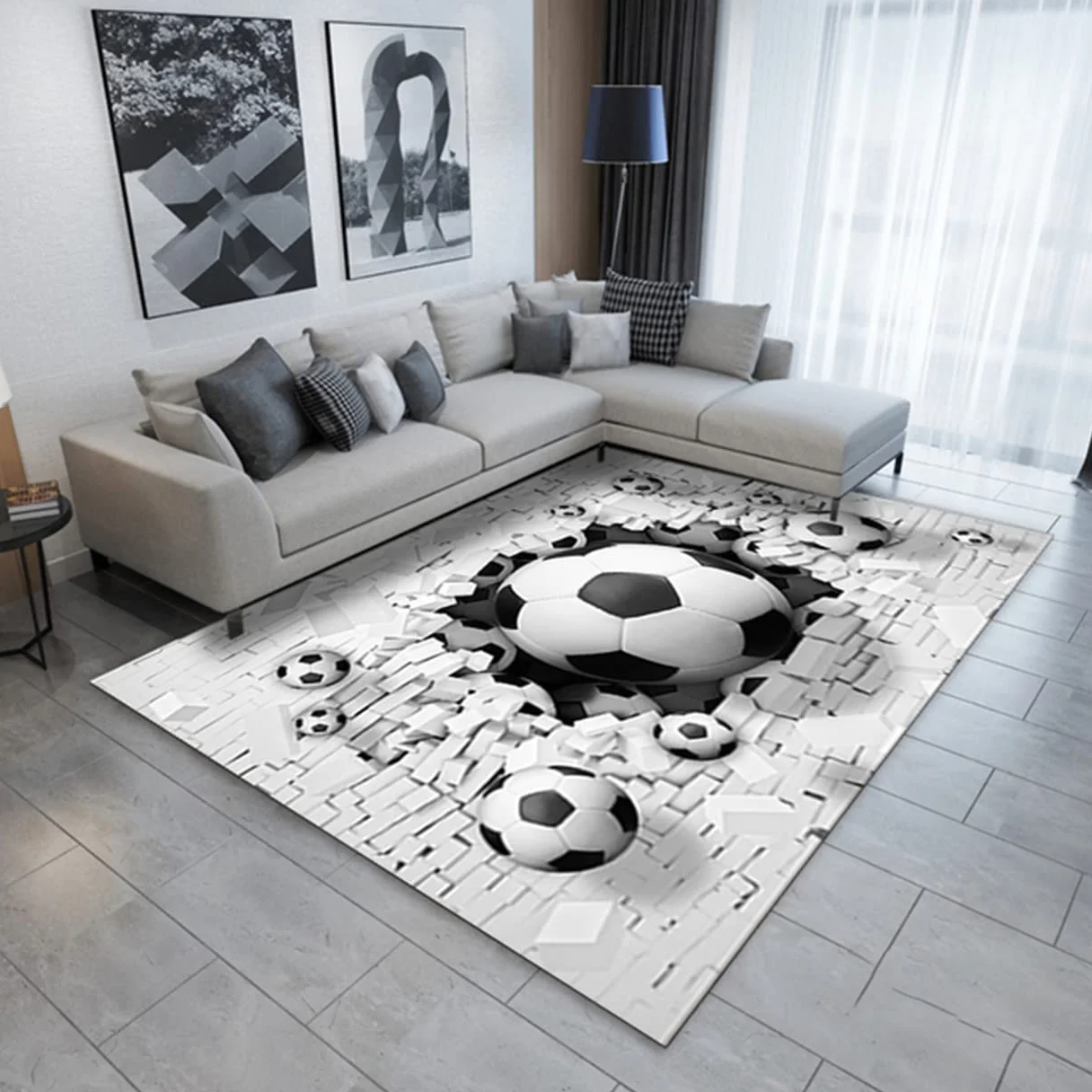 Tapis de Football 3D Motif Terrain Vert Flanelle Coureur 50x80 cm Gris