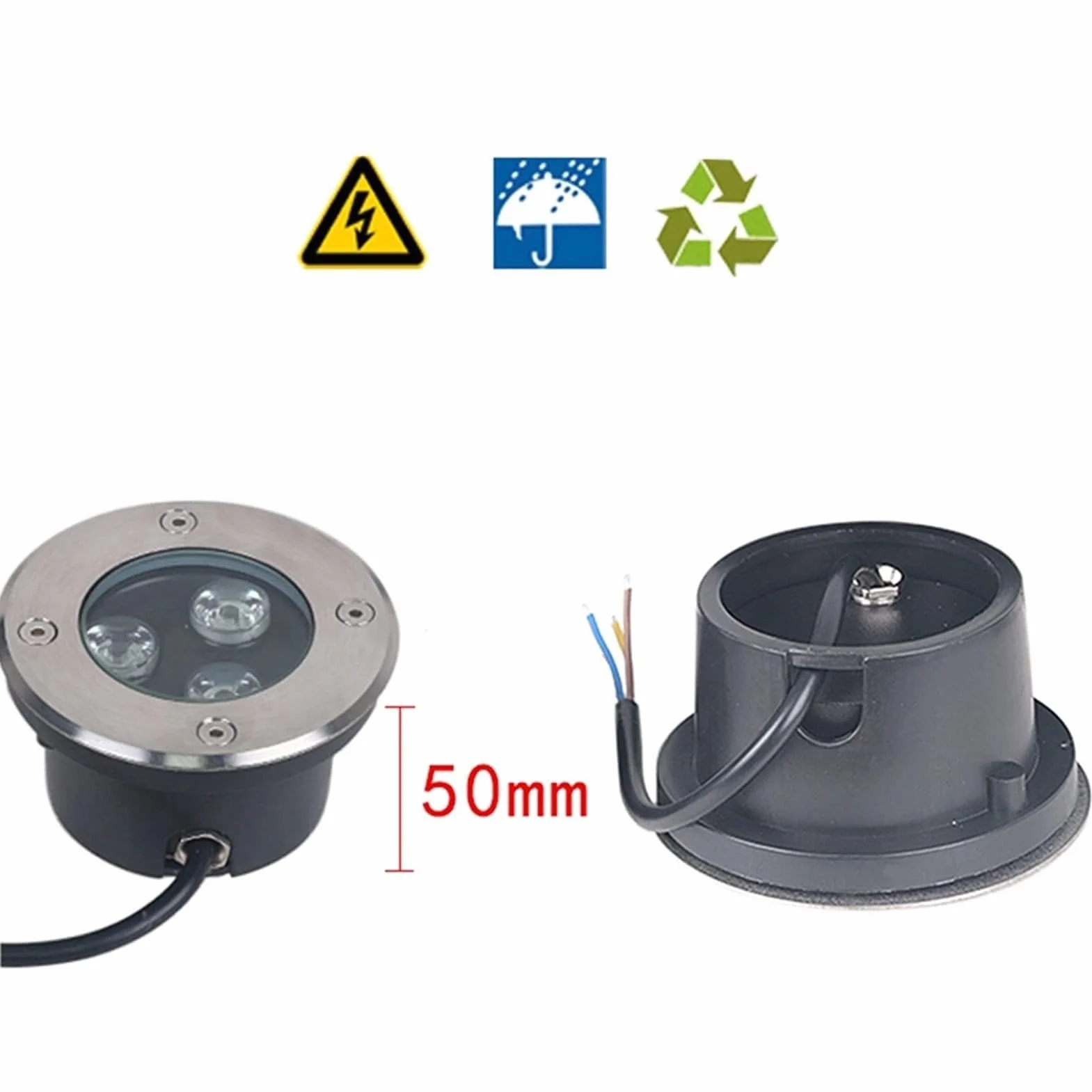 Spots LED Ultra-Fins Étanches IP68 3W Lot de 4 Éclairage Encastré Piscine Jardin Terrasse 110-230V Warm White